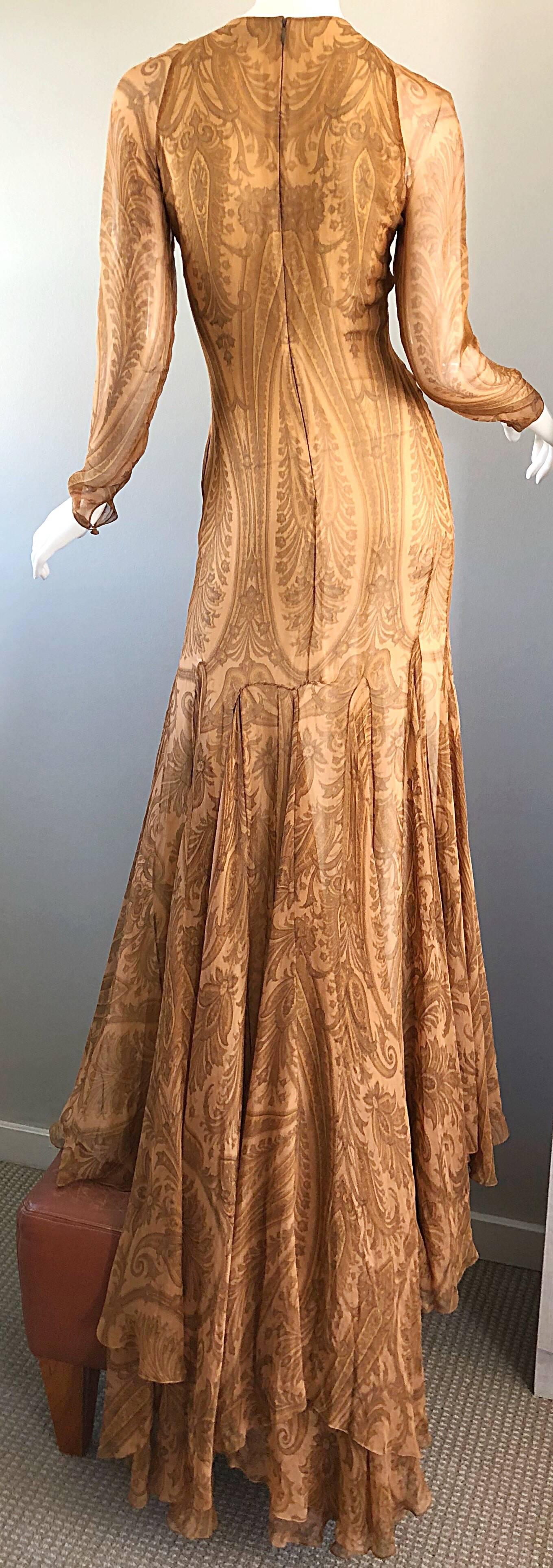 Sensational 1990s Bill Blass Couture Nude Silk Chiffon Paisley Vintage 90s Gown For Sale 10