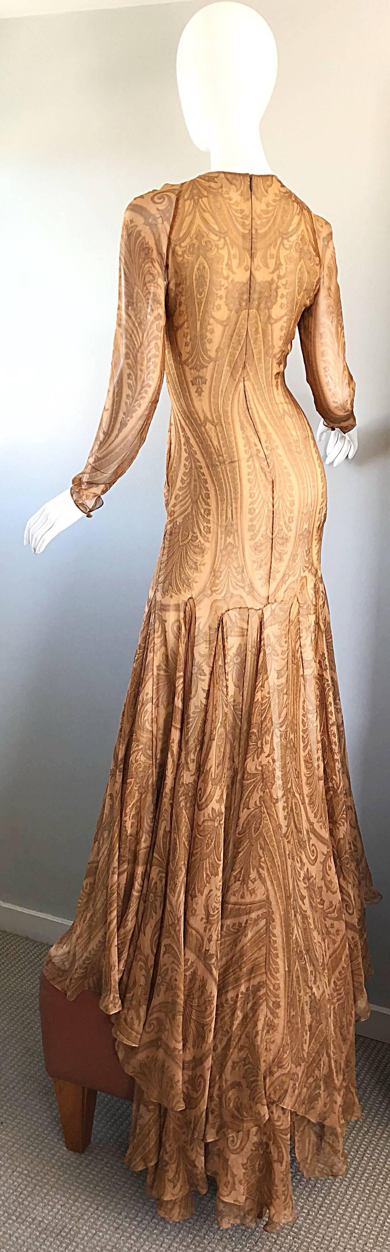 Sensational 1990s Bill Blass Couture Nude Silk Chiffon Paisley Vintage 90s Gown  In Excellent Condition For Sale In San Diego, CA