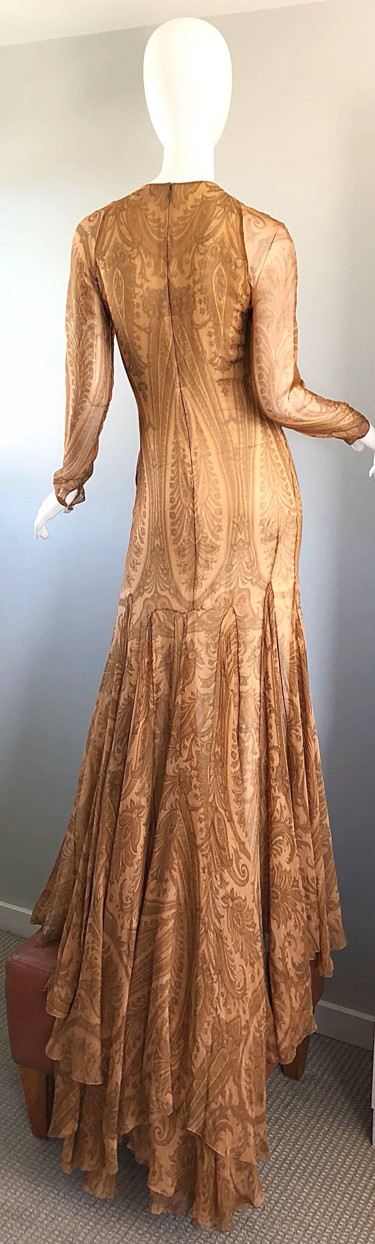 Women's Sensational 1990s Bill Blass Couture Nude Silk Chiffon Paisley Vintage 90s Gown  For Sale