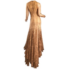 Sensational 1990s Bill Blass Couture Nude Silk Chiffon Paisley Vintage 90s Gown