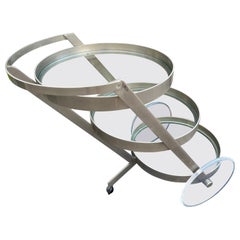 Vintage Sensational 3 Tier Circular Steel Lucite Rolling Bar Cart Mid-century Modern