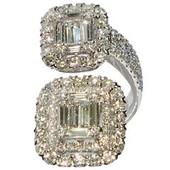 Sensational 6 Carat VS F Color Double Diamond Emerald Shaped Wrap Around Ring