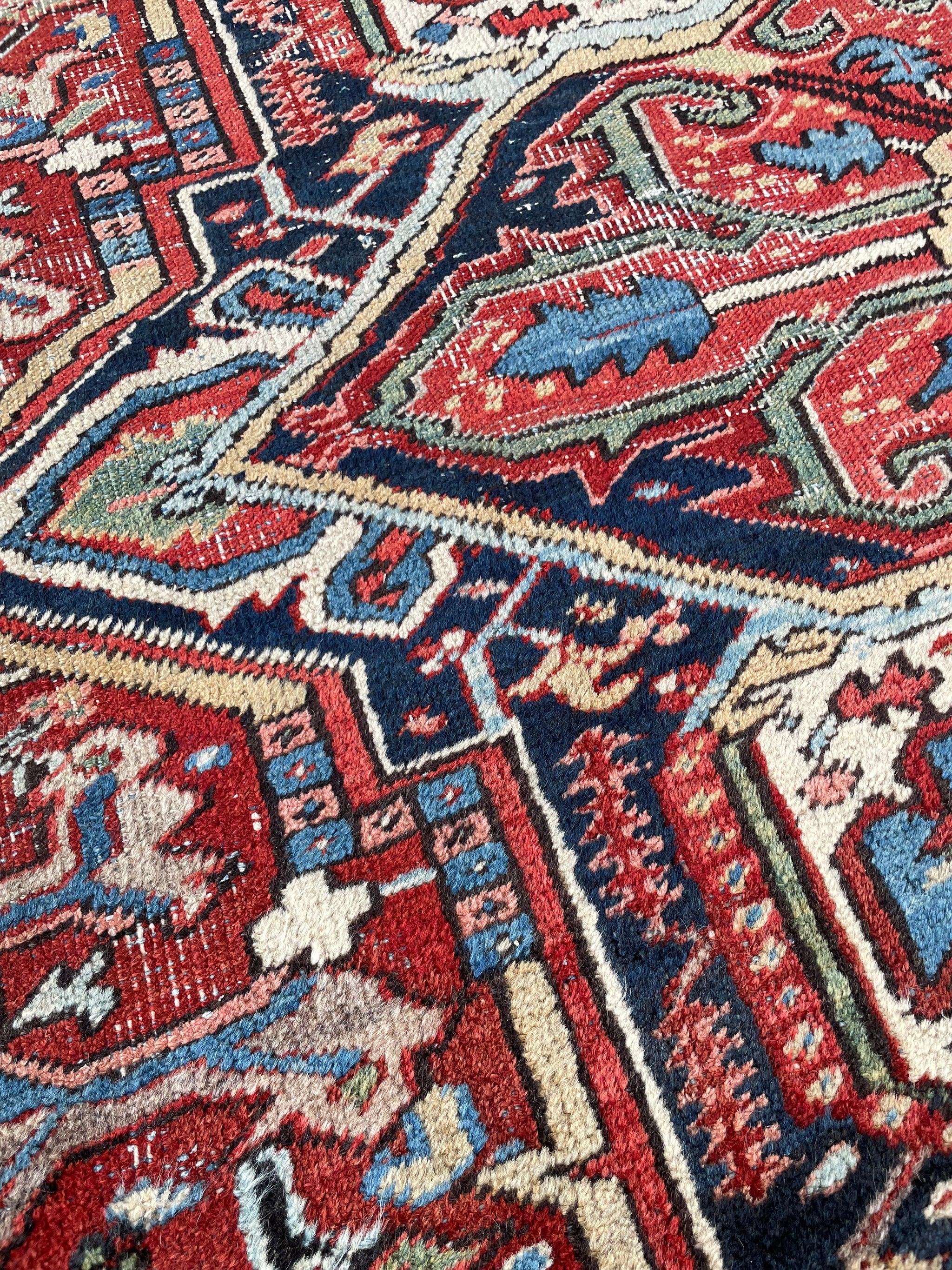 Sensational Antique Rug with Water Blue Corners, Greens, & Corals, c.1930's 5