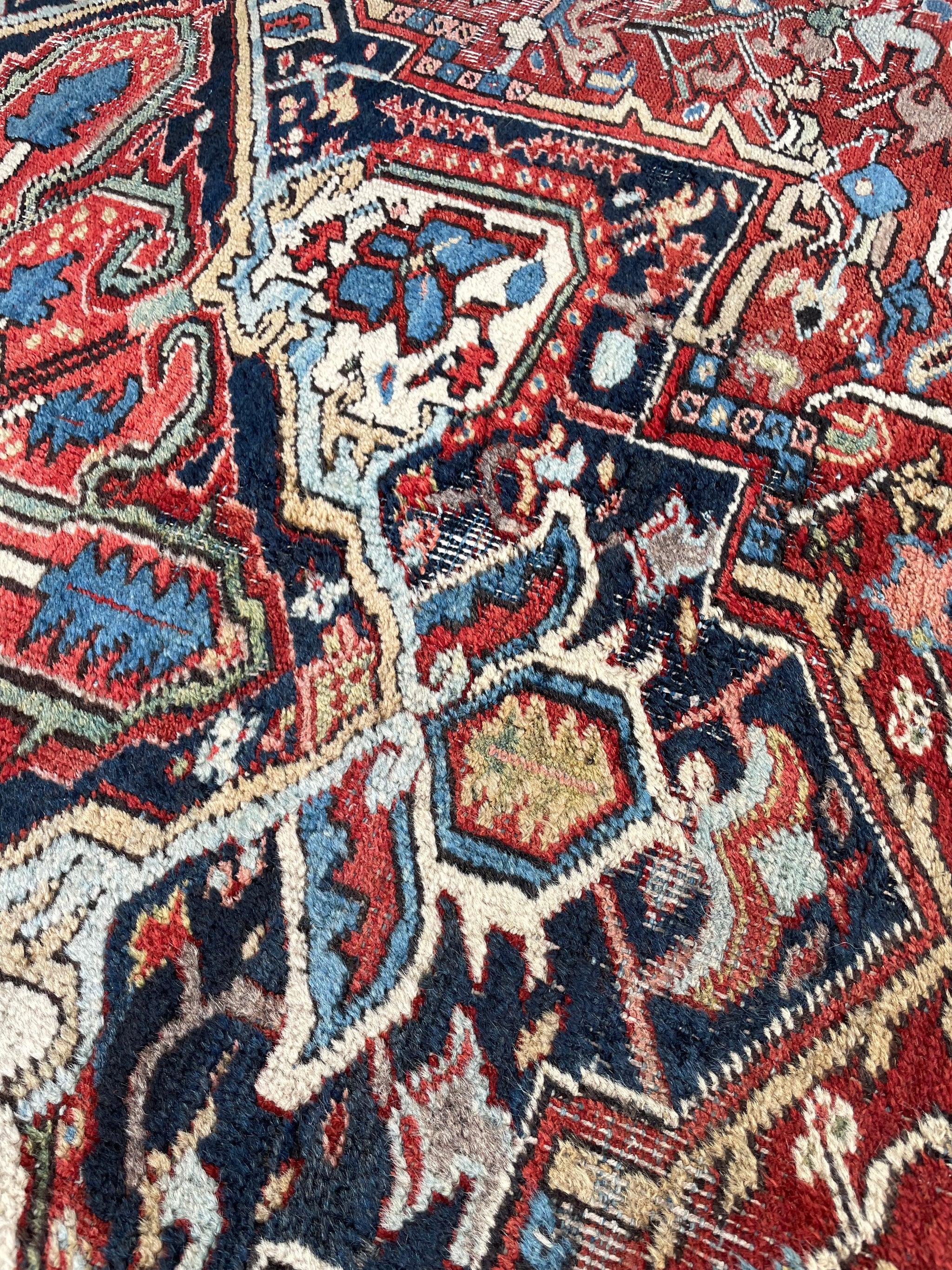 Sensational Antique Rug with Water Blue Corners, Greens, & Corals, c.1930's 14