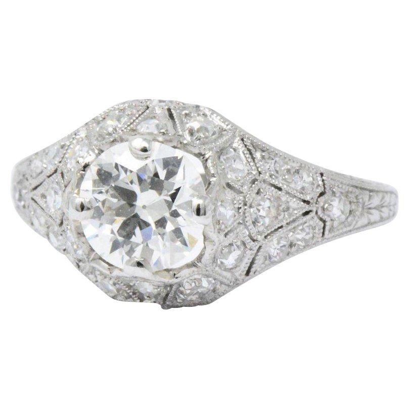 Sensational Art Deco 1.66 CTW Diamond & Platinum Alternative Ring GIA