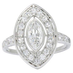 Art Deco 0.95 CTW Diamond Platinum Navette Dinner Ring
