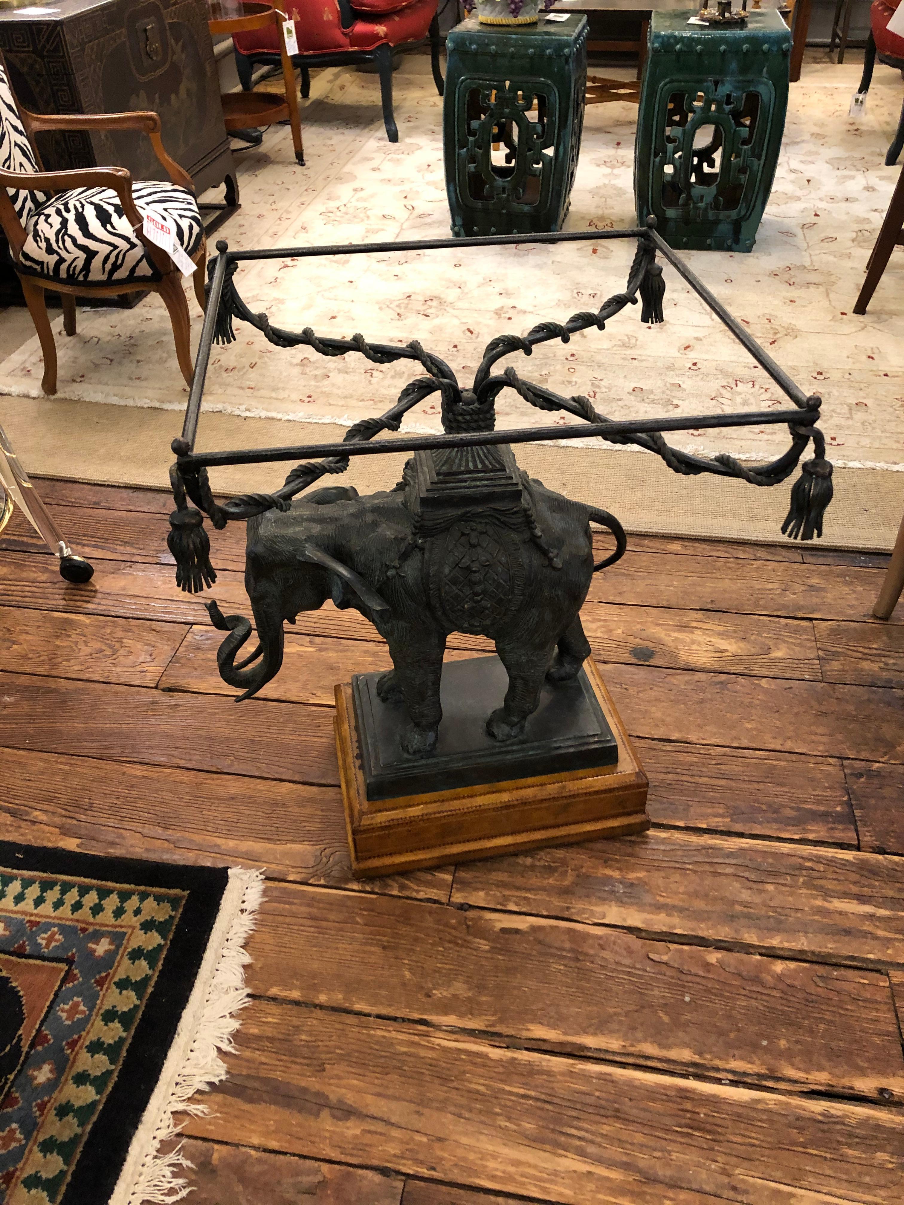 Sensational Black Patinated Bronze Elephant Motife Side Table In Good Condition In Hopewell, NJ