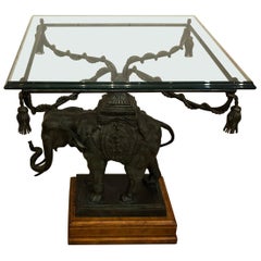 Sensational Black Patinated Bronze Elephant Motife Side Table