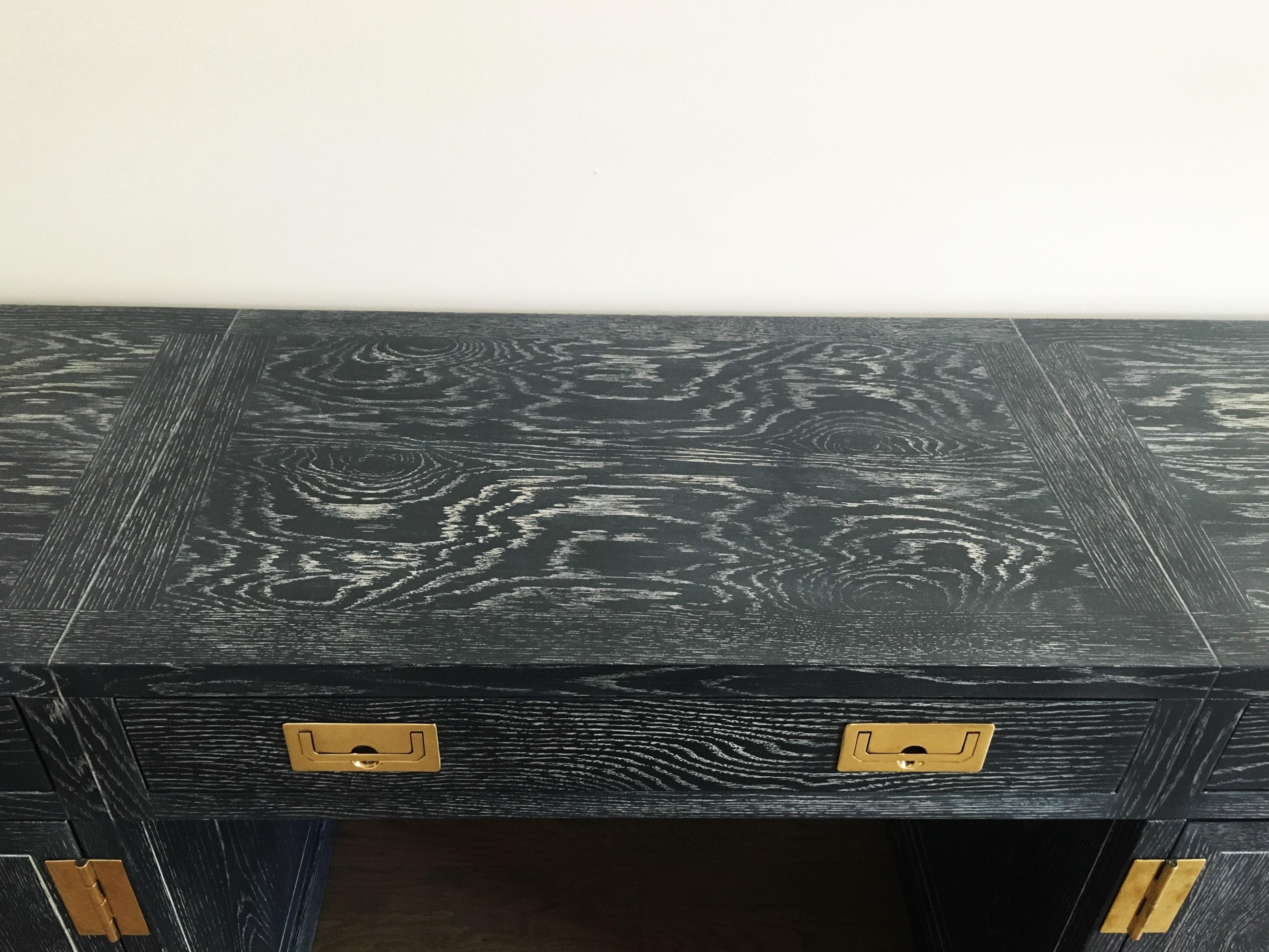 Campaign Sensational Cerused Oak and Brass Credenza or Desk by Henredon