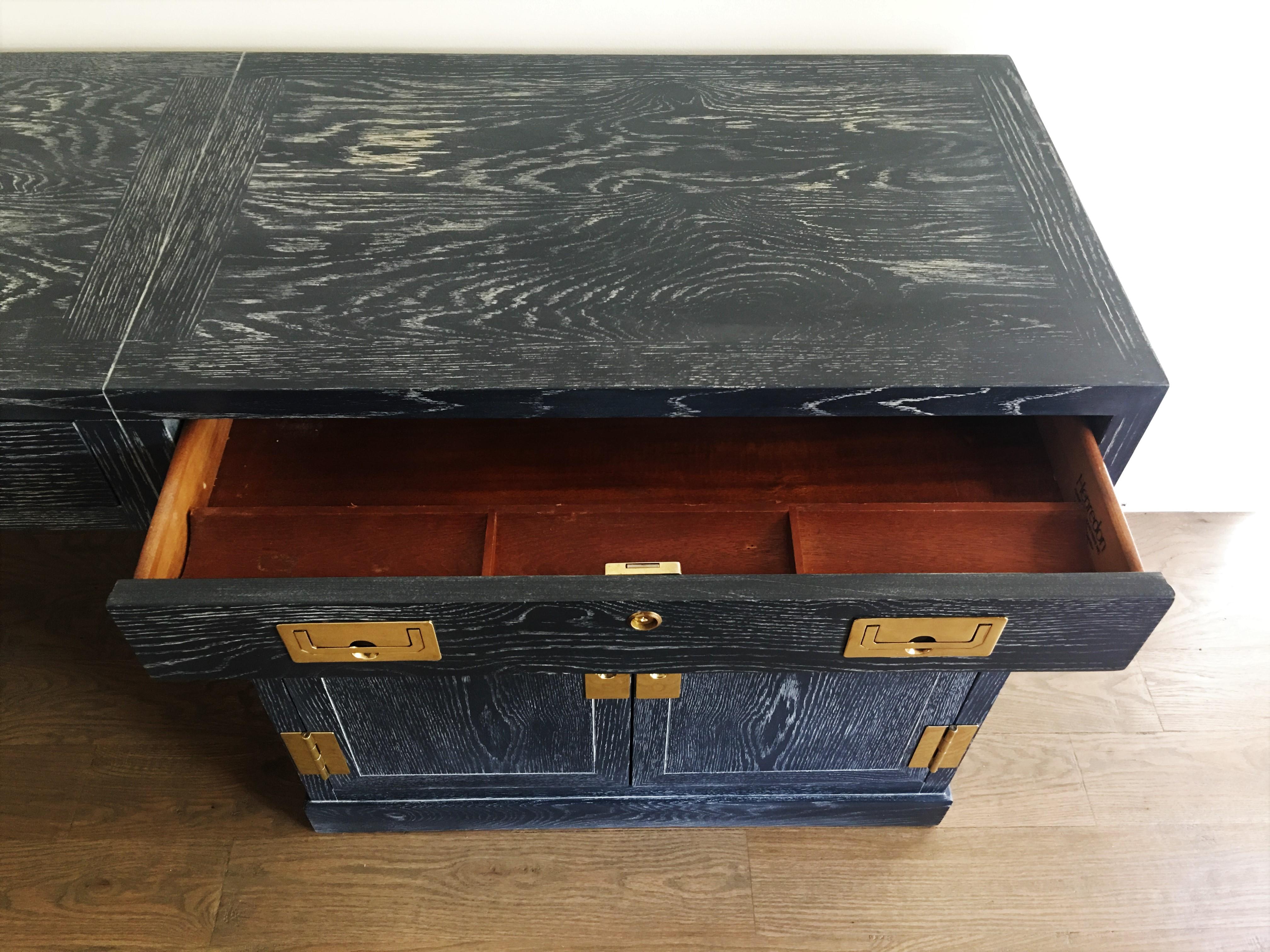 Late 20th Century Sensational Cerused Oak and Brass Credenza or Desk by Henredon