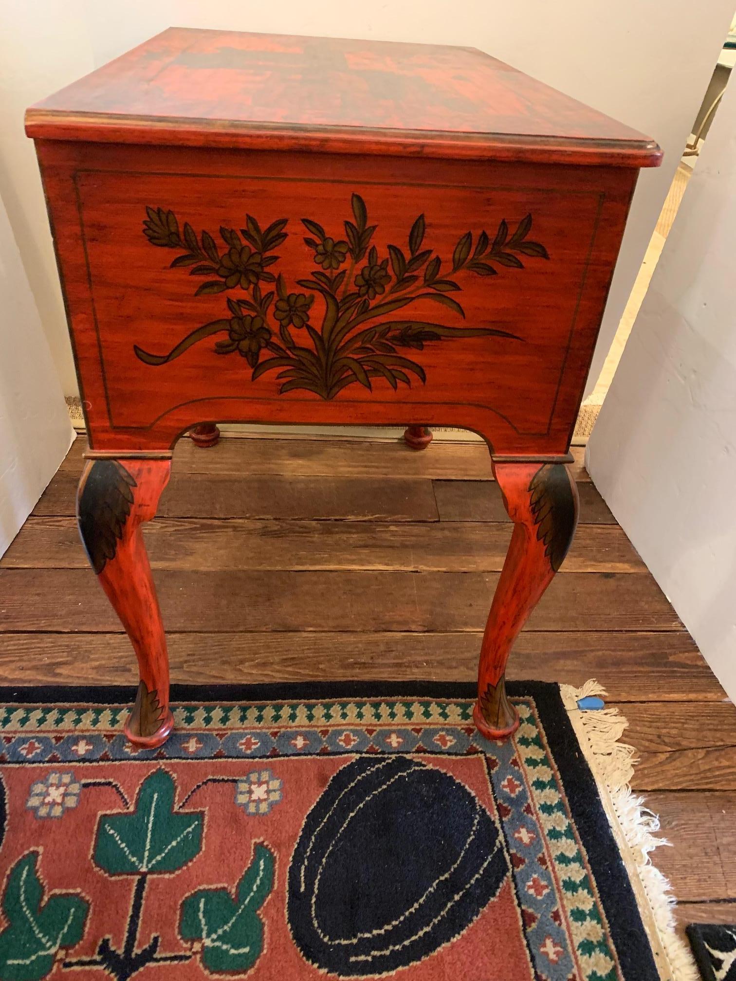 American Scully & Scully Red & Gold Chinoiserie Console Sideboard with Drawers