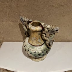 1950s Chinese Double Dragon Hand Carved Vase Alabaster Stone