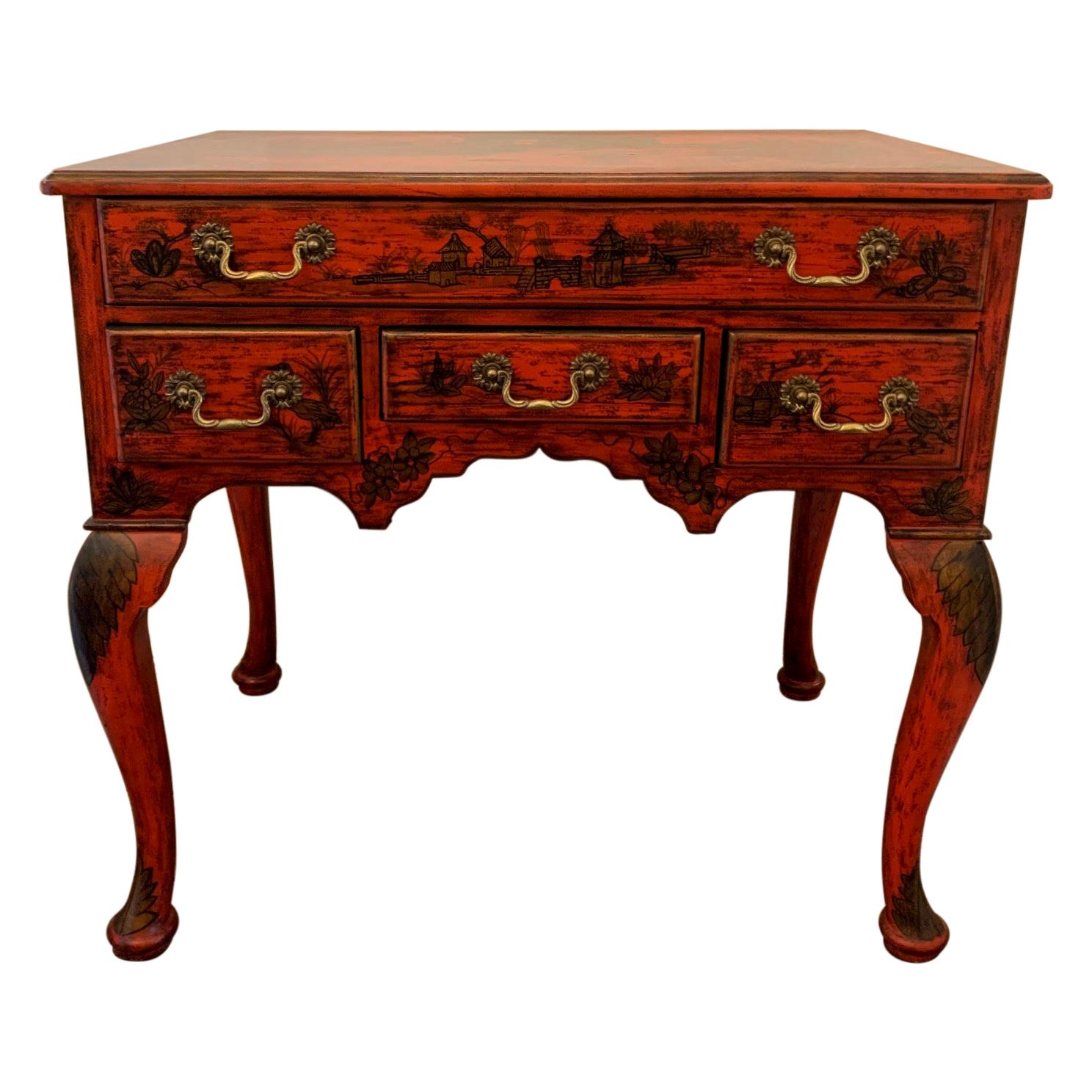 Scully & Scully Red & Gold Chinoiserie Console Sideboard with Drawers