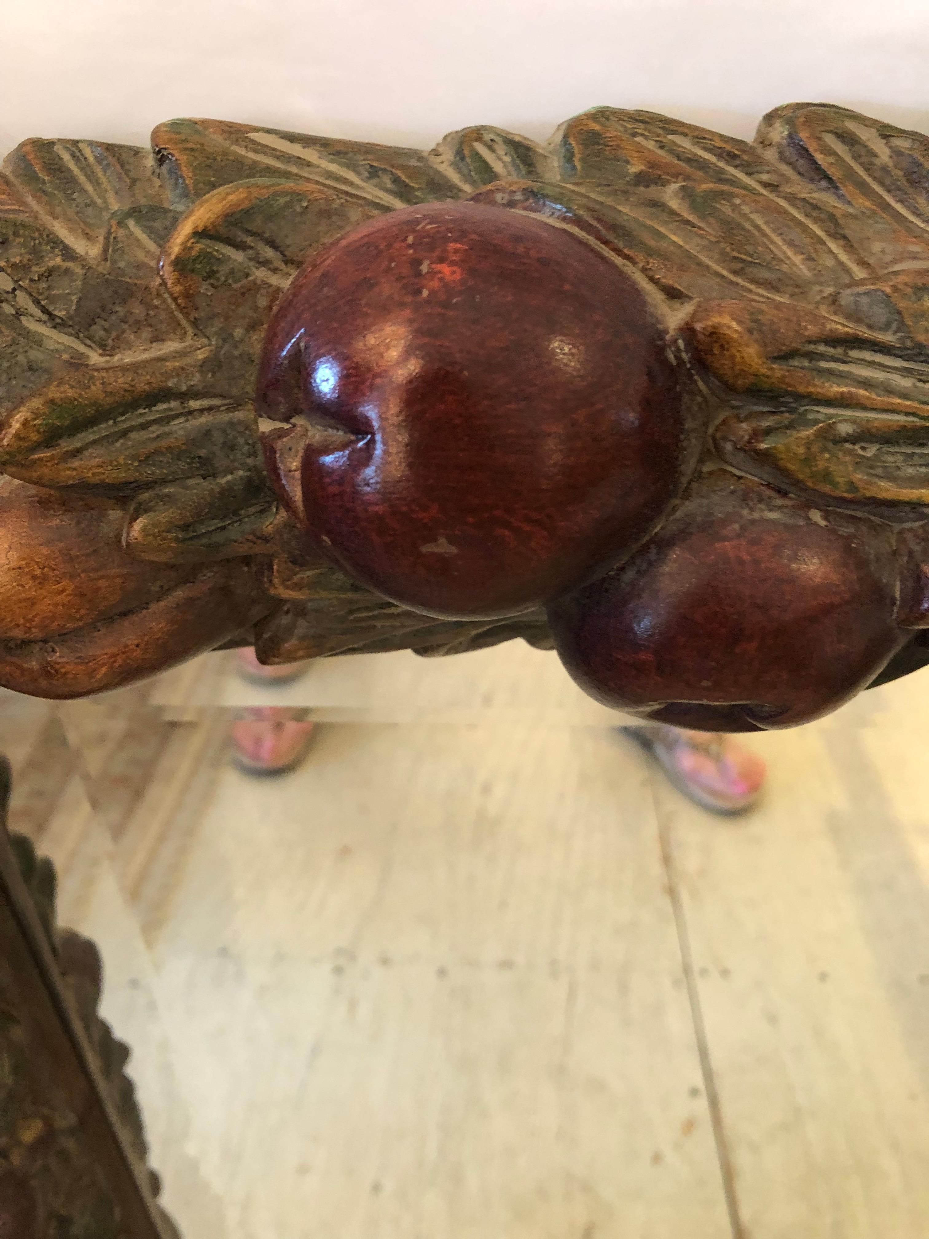 Sensational Chunky Heavily Carved Autumnal Square Mirror with Fruit and Foliage In Good Condition In Hopewell, NJ
