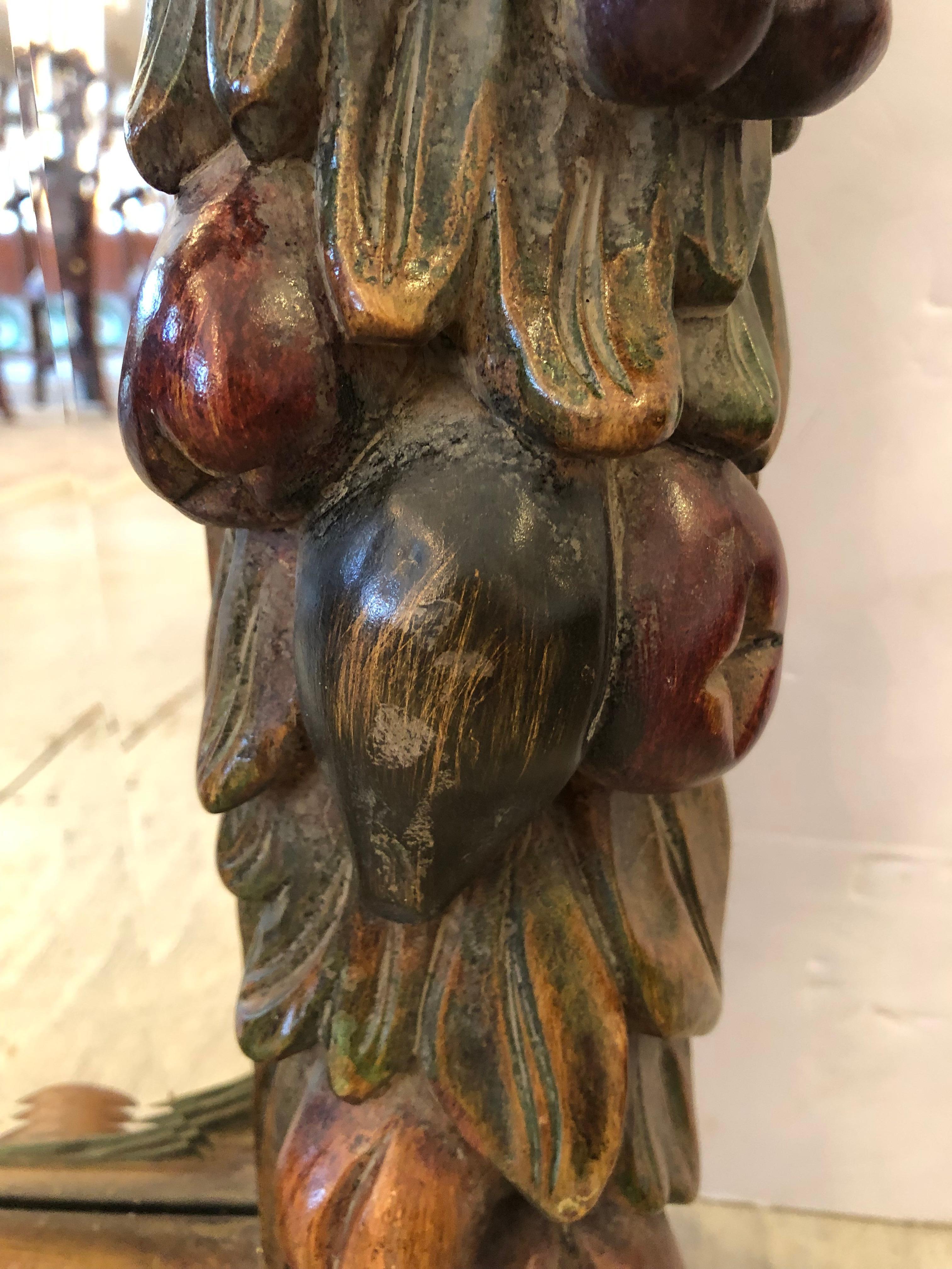 Mid-20th Century Sensational Chunky Heavily Carved Autumnal Square Mirror with Fruit and Foliage