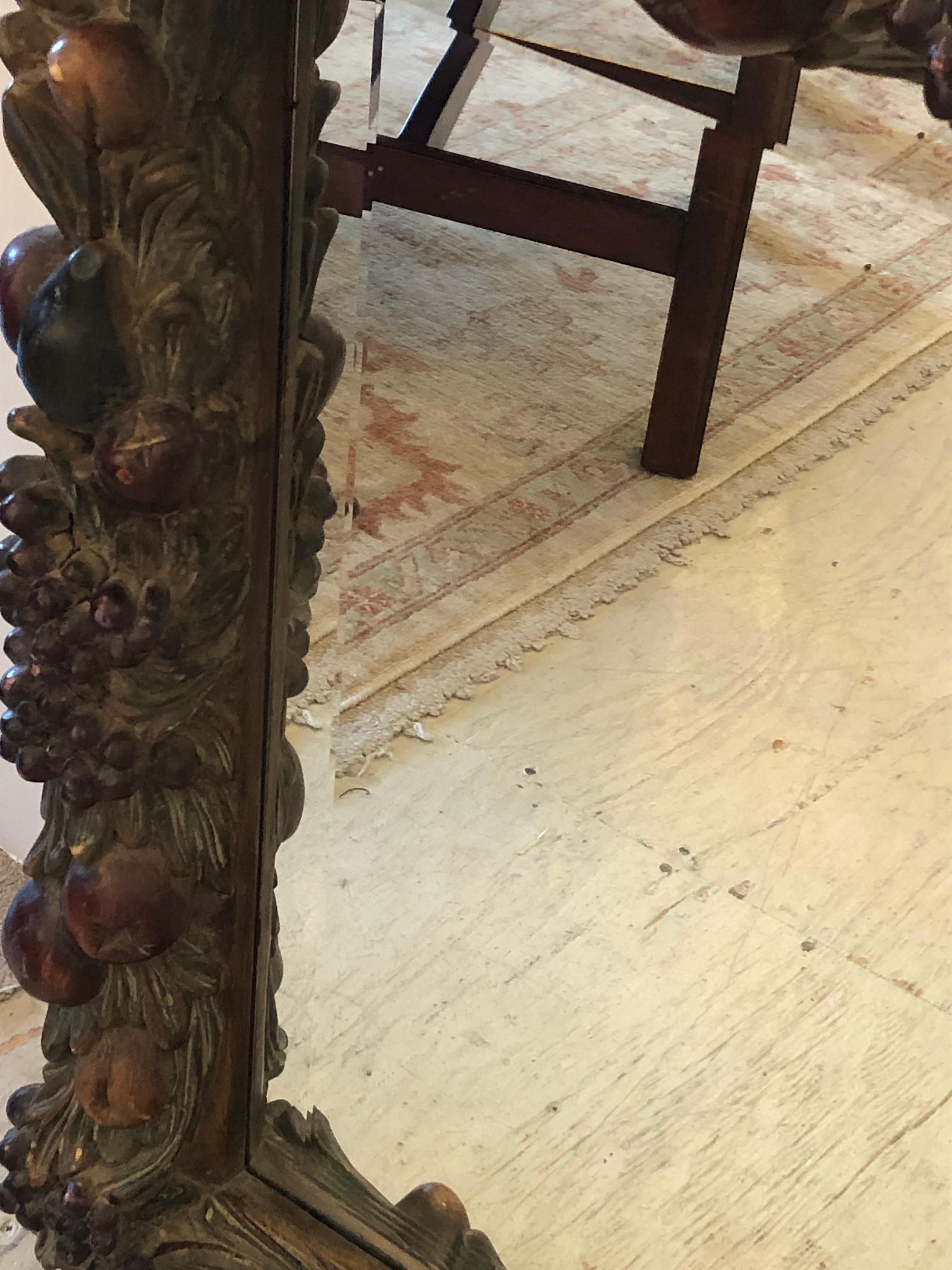 Sensational Chunky Heavily Carved Autumnal Square Mirror with Fruit and Foliage 1