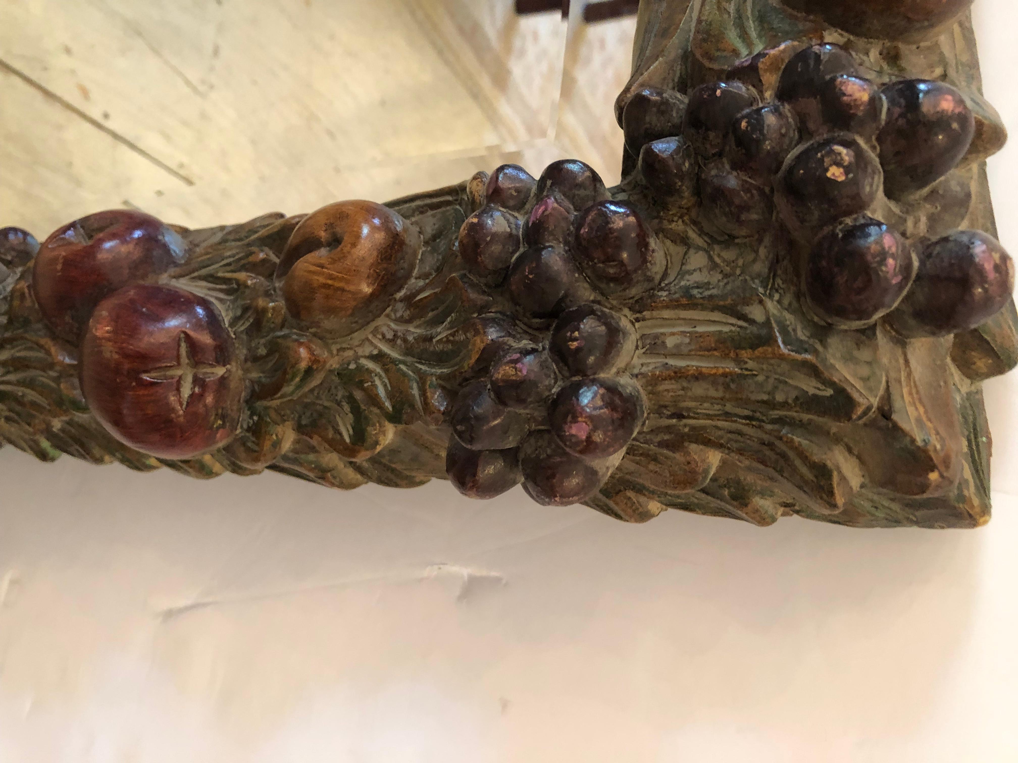 Sensational Chunky Heavily Carved Autumnal Square Mirror with Fruit and Foliage 2