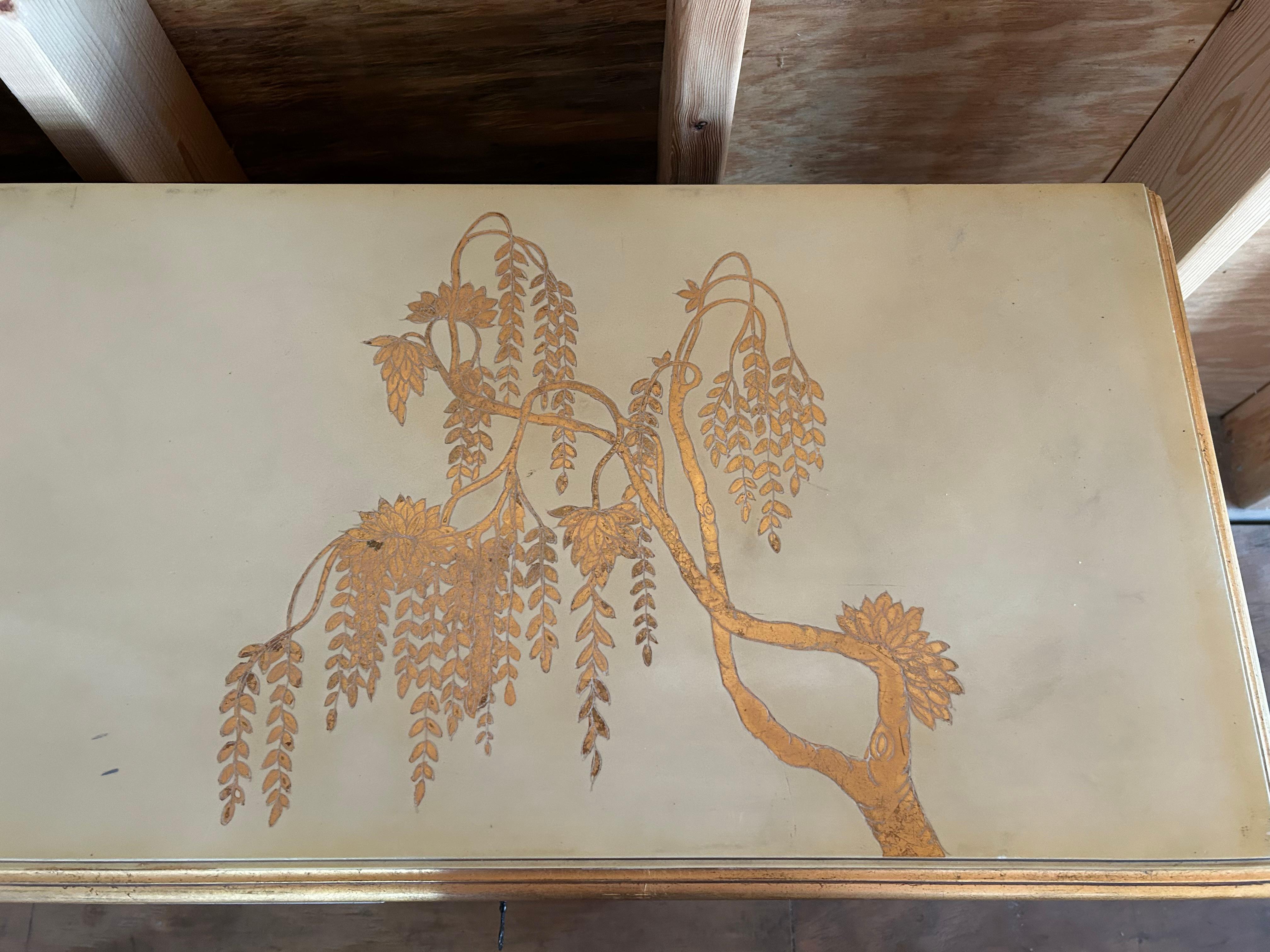 Sensationelle Creme Blattgold Chinoiserie Credenza Kabinett Konsole LaVerne Stil (Holz) im Angebot