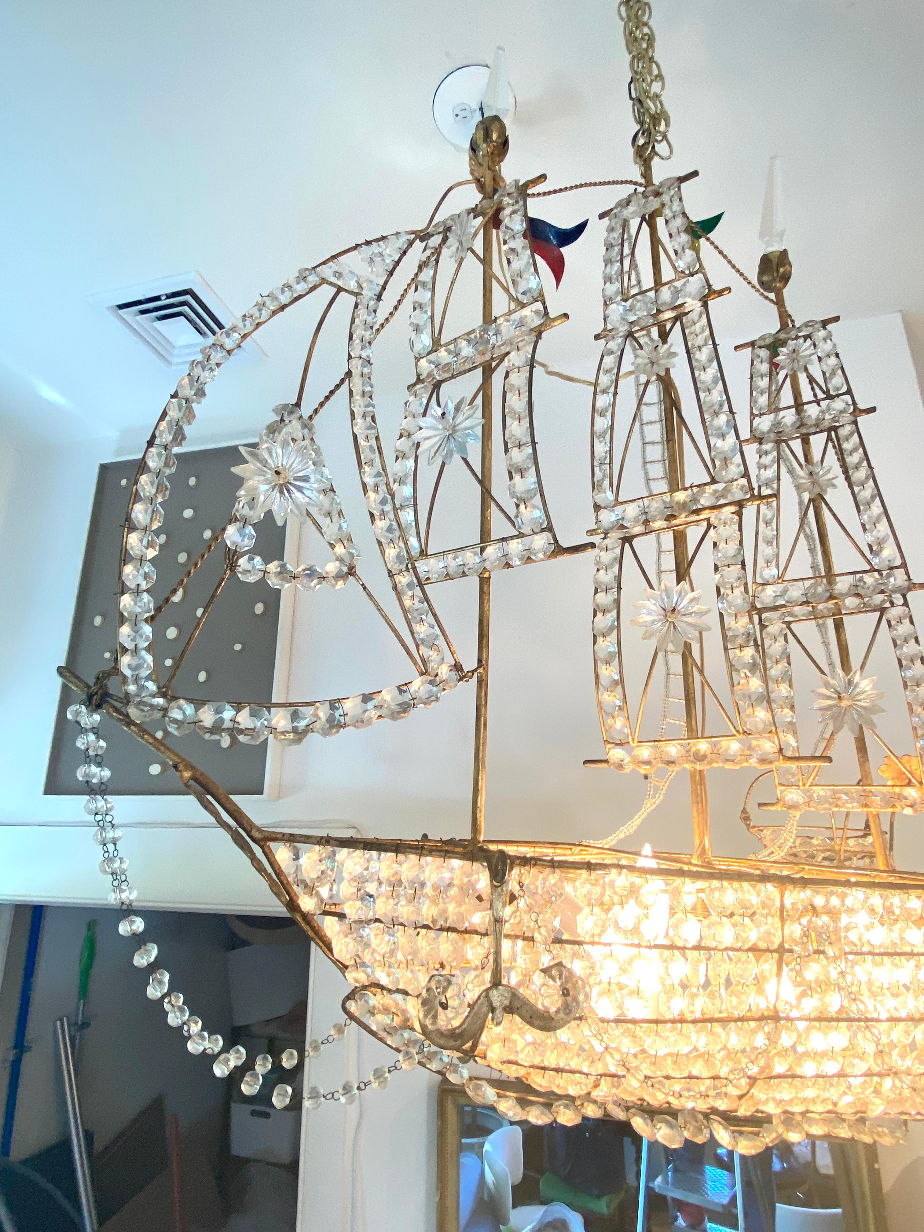 Sensational Crystal Ship Chandelier In Good Condition For Sale In East Hampton, NY
