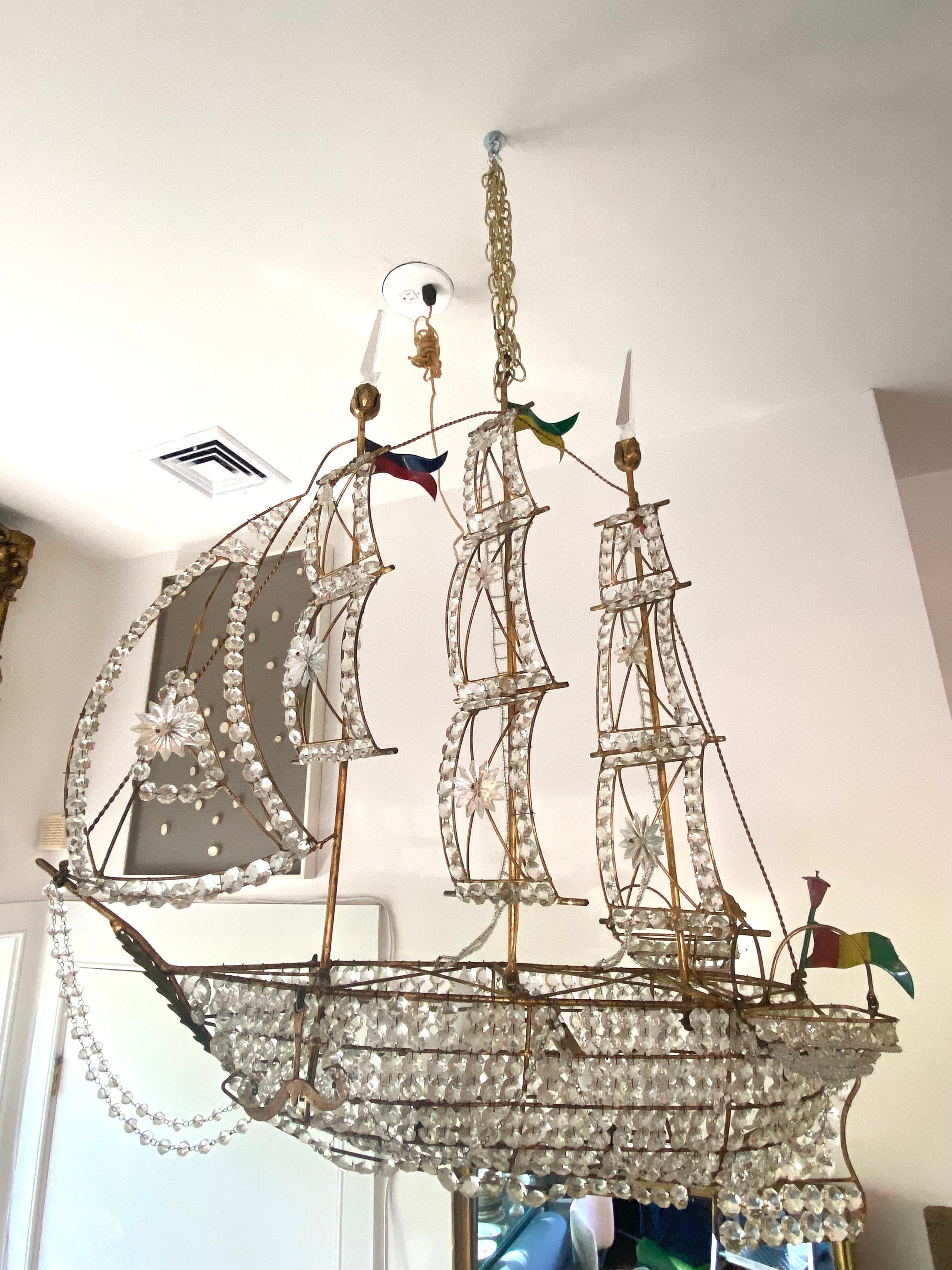 20th Century Sensational Crystal Ship Chandelier For Sale