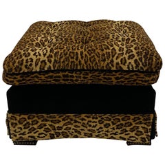 Sensational Custom Made Black Cut Velvet and Animal Print Ottoman