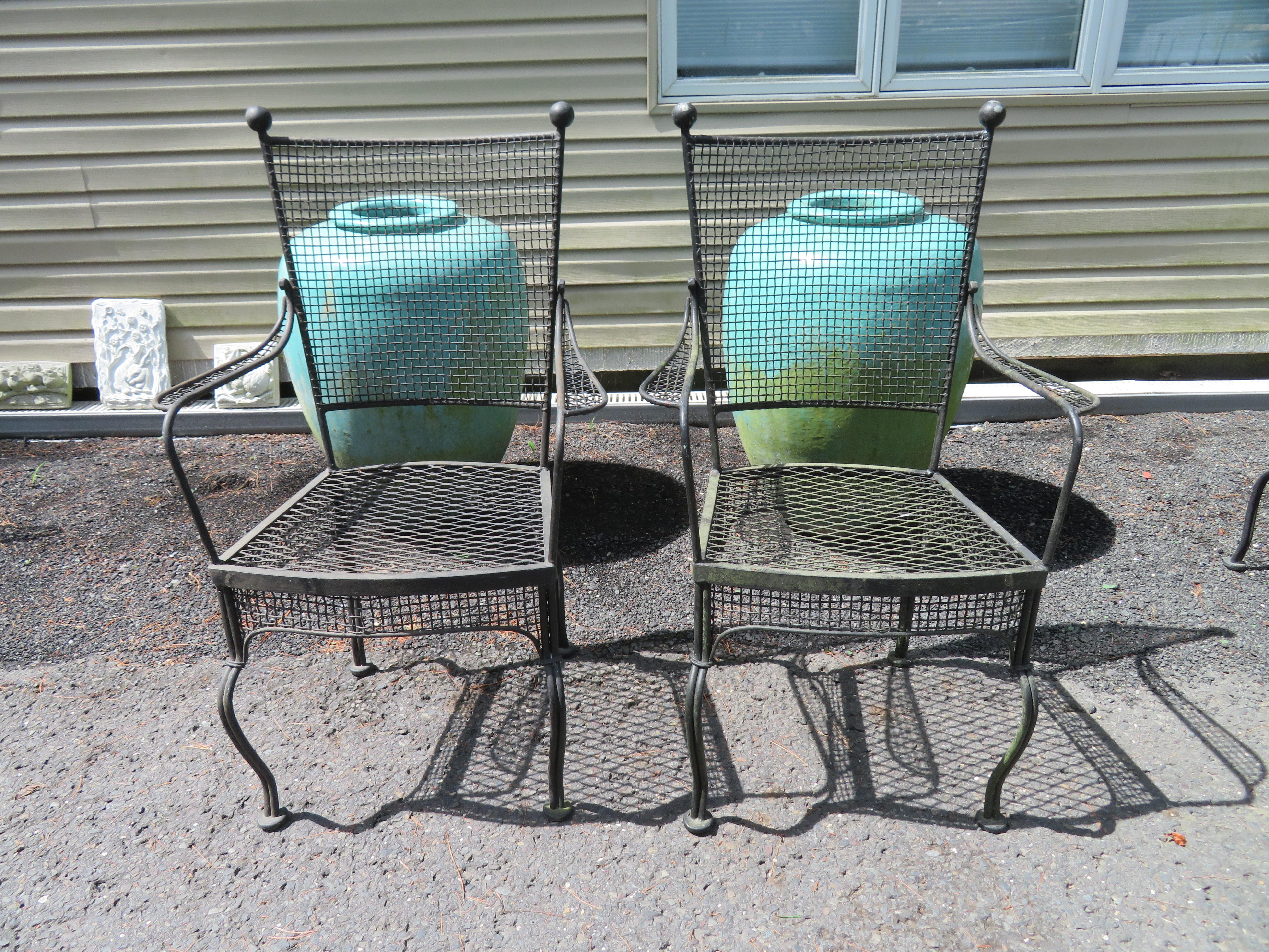 Iron Sensational Early Set Russel Woodard Mesh Patio Table 4 Chairs Mid-Century For Sale