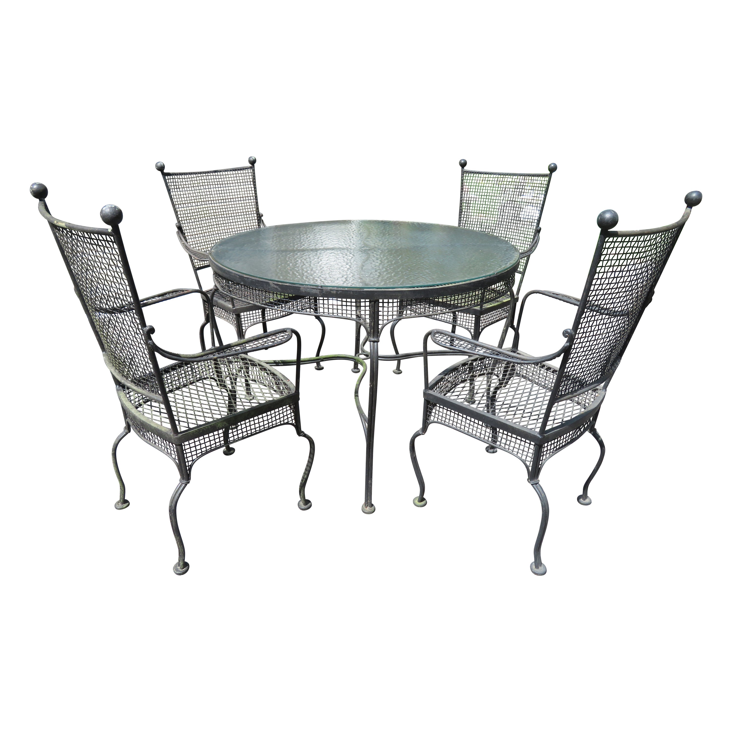 Sensacional Conjunto Temprano Russell Woodard Malla Mesa de Patio 4 Sillas Mediados de Siglo