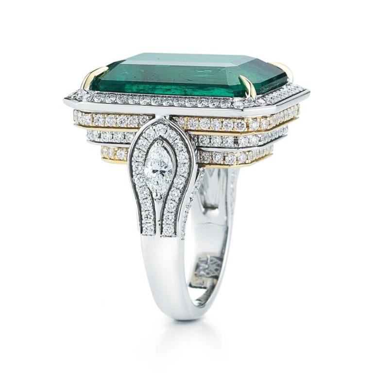 Modern Sensational Emerald and Diamond Ring For Sale