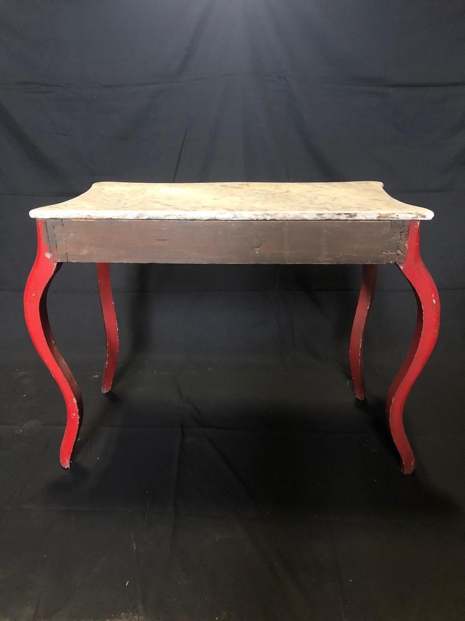 Carrara Marble Sensational French Louis XV Cherry Red Painted Console with Carrera Marble