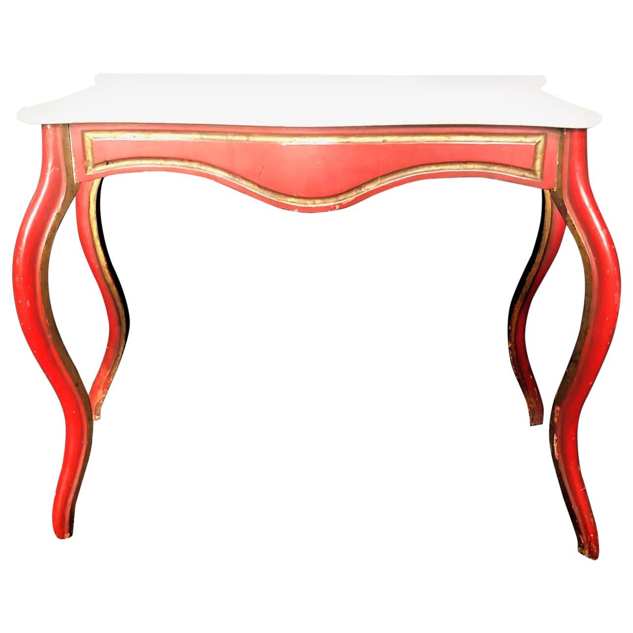 Sensational French Louis XV Cherry Red Painted Console with Carrera Marble