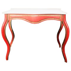 Sensational French Louis XV Cherry Red Painted Console with Carrera Marble