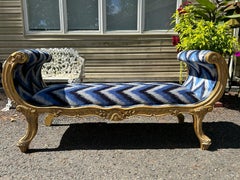 Sensational French Louis XVI Style Gilded Gold Scroll Arm Bench Settee