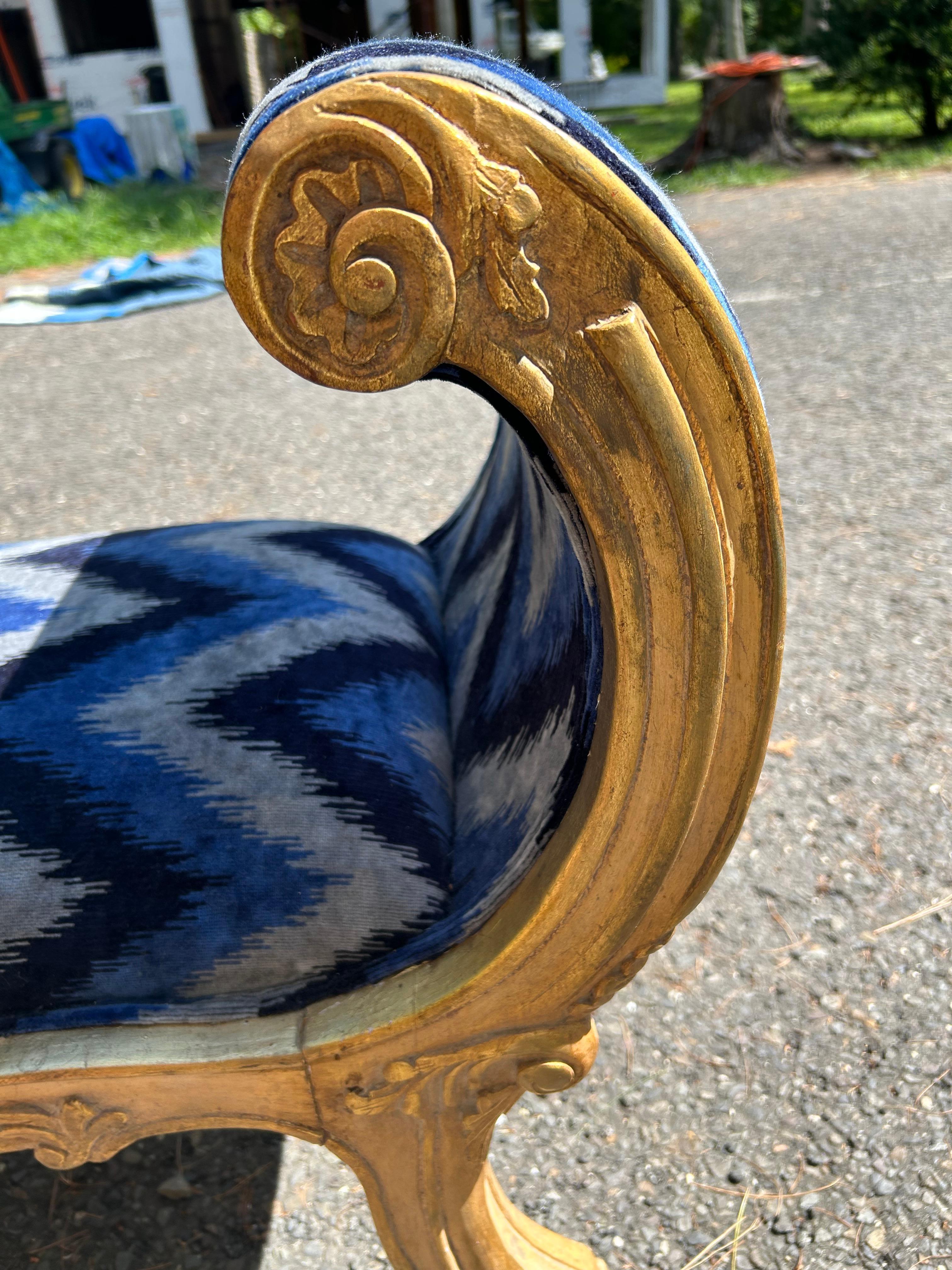 Sensational French Louis XVI Style Gilded Gold Scroll Arm Bench Settee For Sale 1