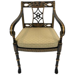 Sensational Greek Key Motif Regency Style Arm Chair Club Chair with Caned Seat