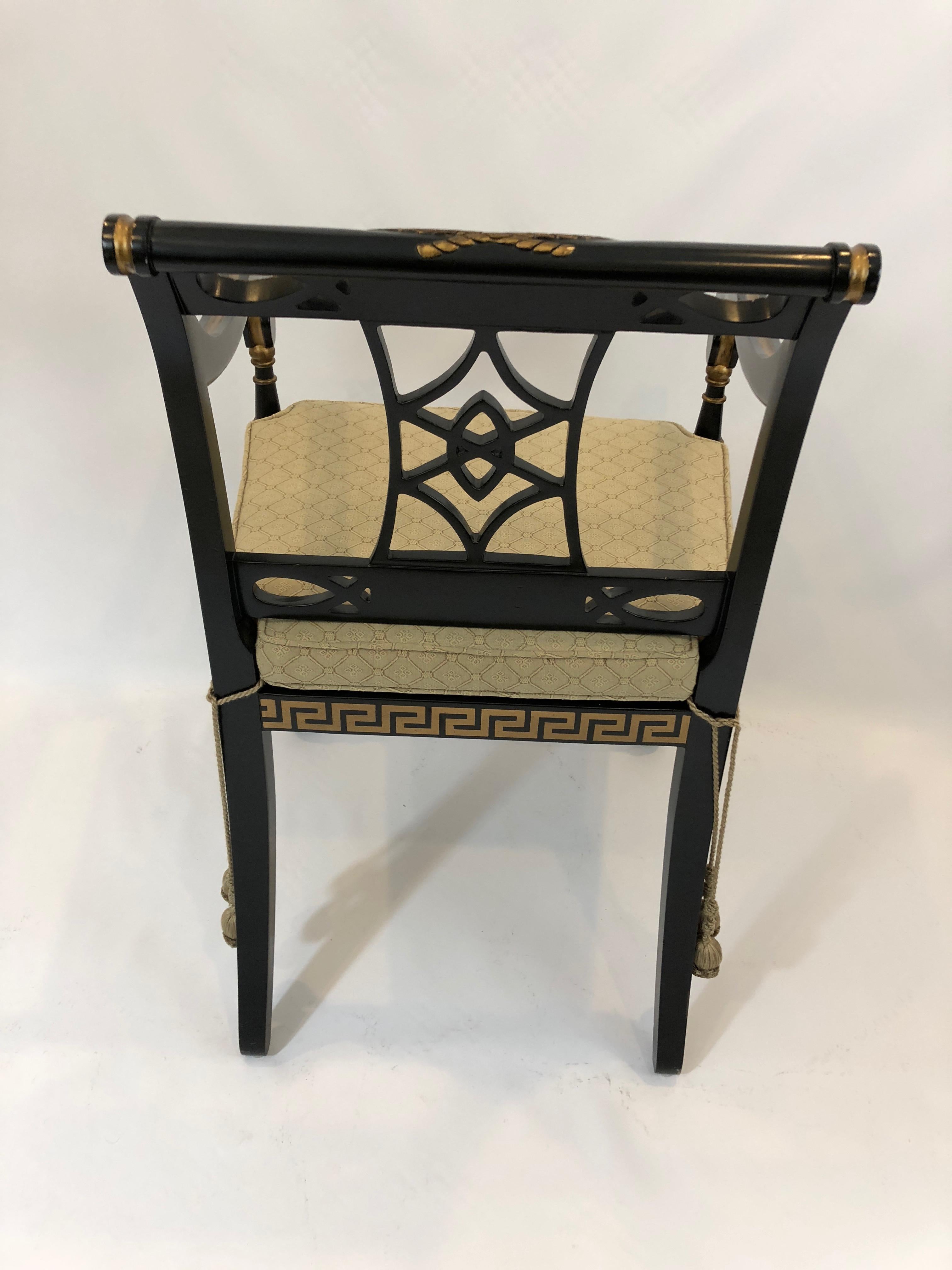 American Sensational Greek Key Motif Regency Style Arm Chair Club Chair with Caned Seat
