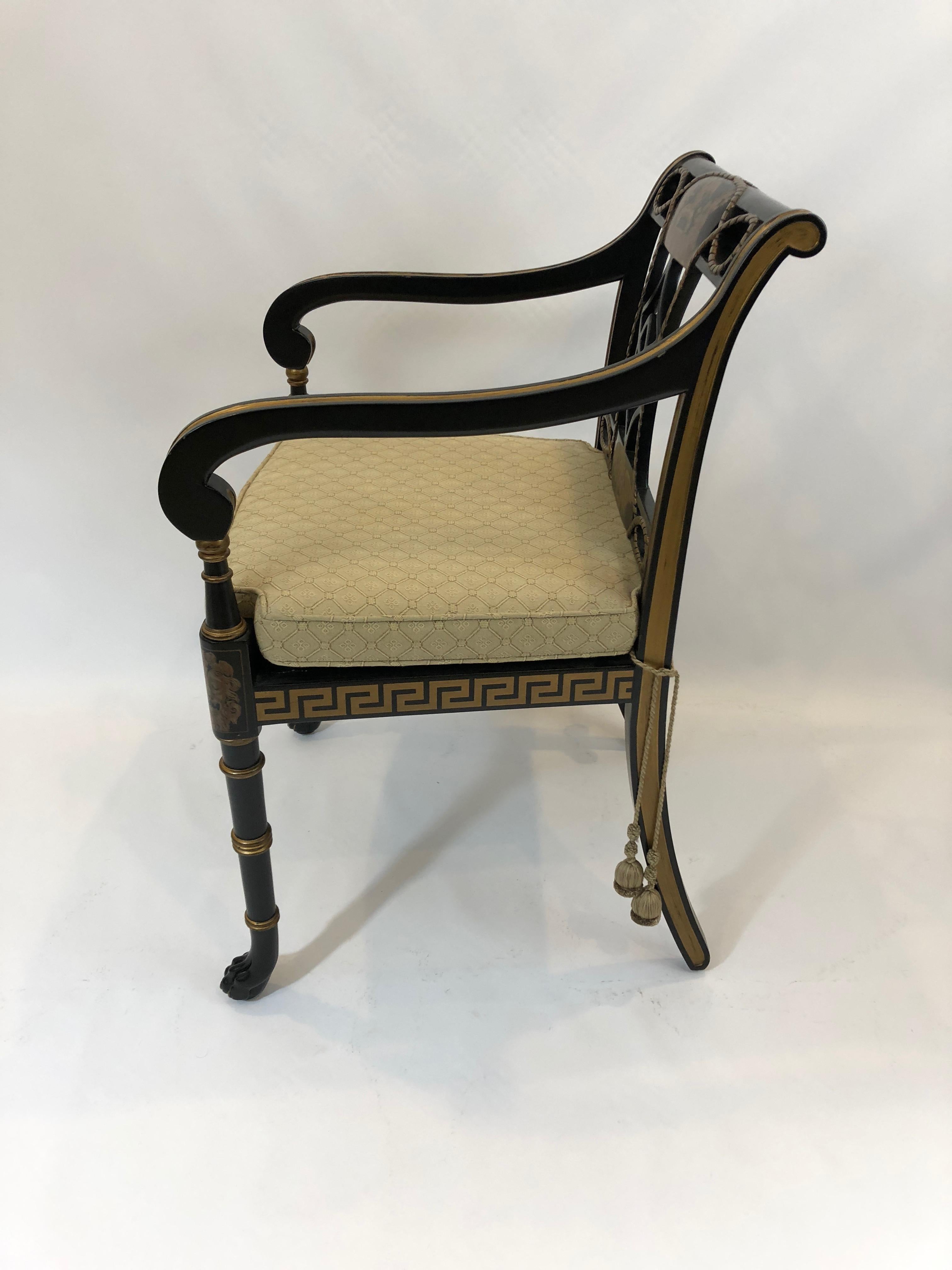 Sensational Greek Key Motif Regency Style Arm Chair Club Chair with Caned Seat 1