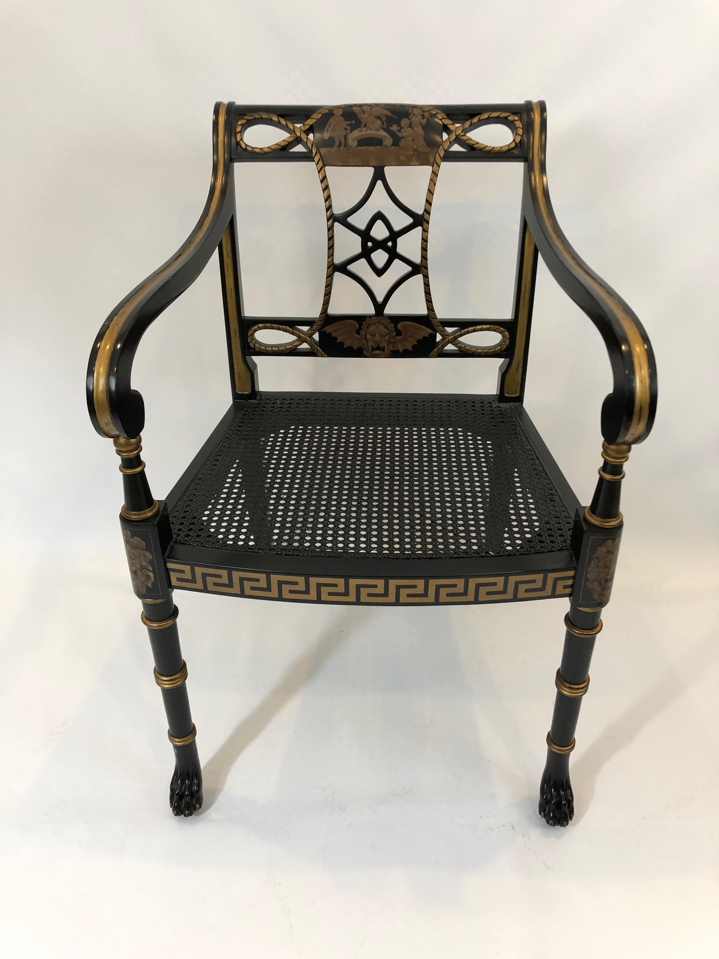 Sensational Greek Key Motif Regency Style Arm Chair Club Chair with Caned Seat 2