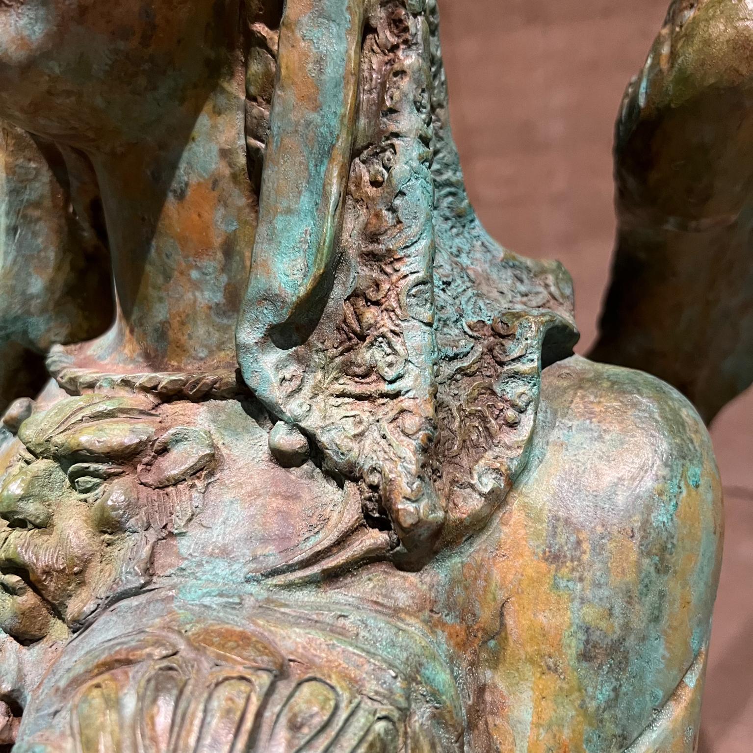 Sensational Greek Sphinx Verdigris Sculpture Female Bronze and Forged Steel For Sale 5