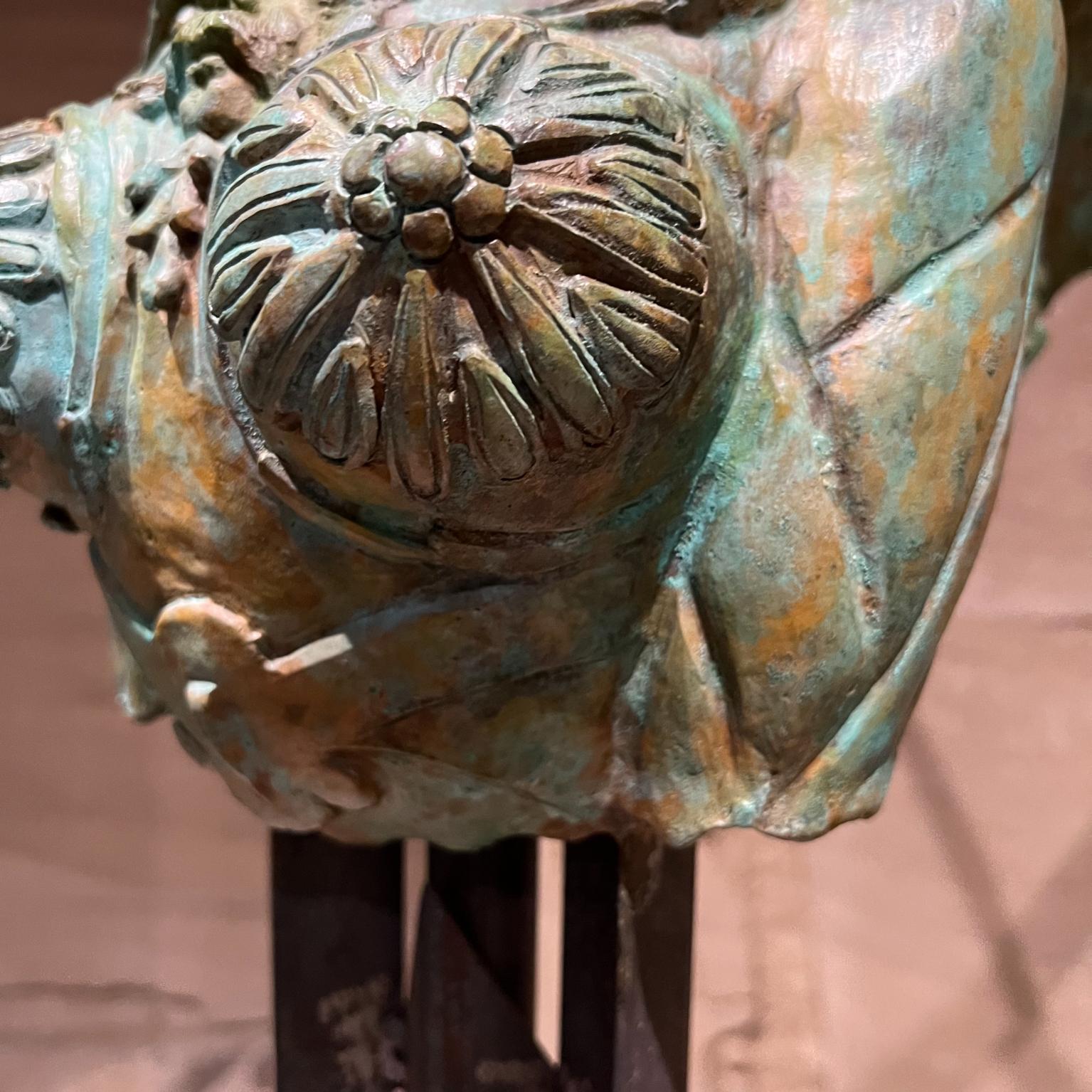 Sensational Greek Sphinx Verdigris Sculpture Female Bronze and Forged Steel For Sale 6