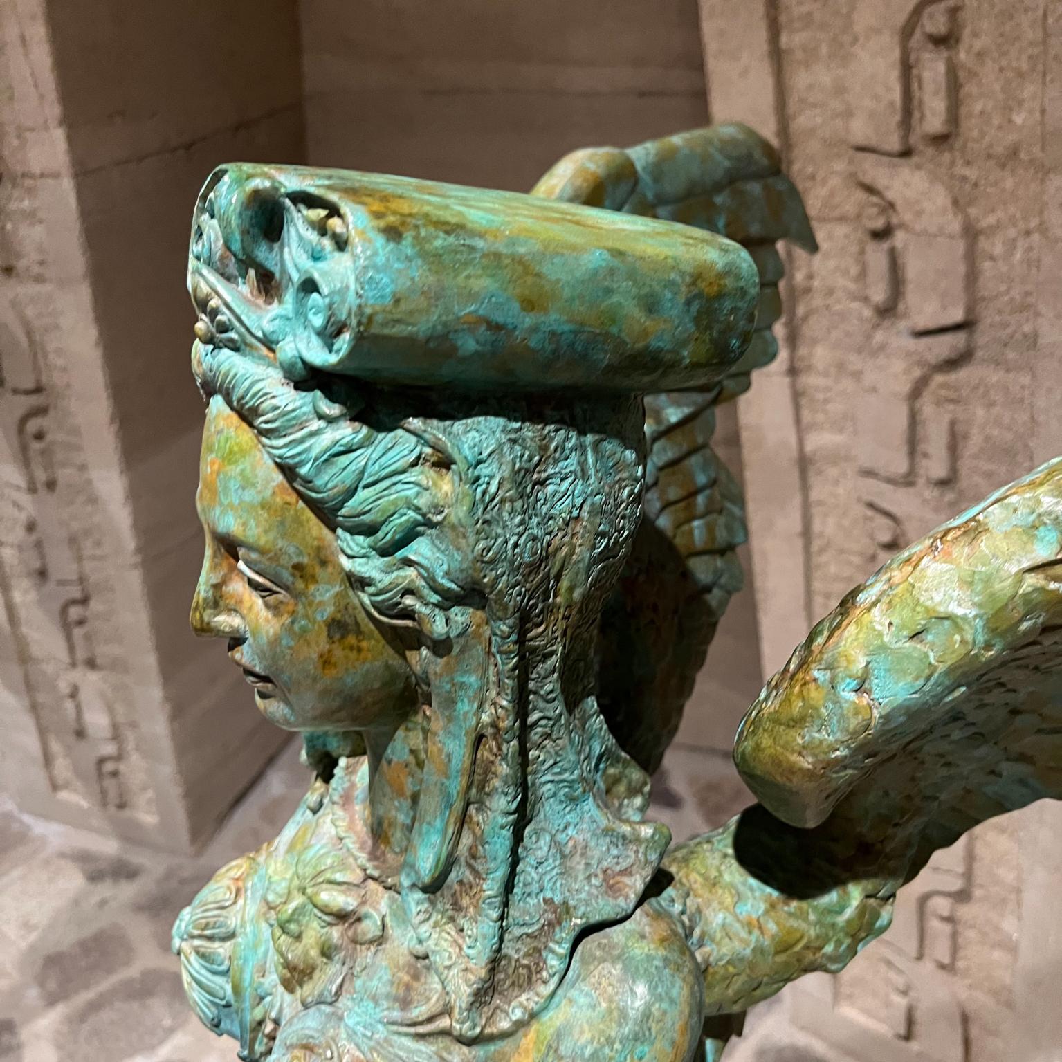 Sensational Greek Sphinx Verdigris Sculpture Female Bronze and Forged Steel For Sale 8