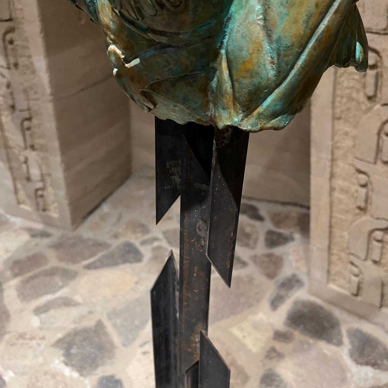 Sensational Greek Sphinx Verdigris Sculpture Female Bronze and Forged Steel For Sale 10
