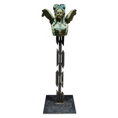Sensational Greek Sphinx Verdigris Sculpture Female Bronze Forged Steel
