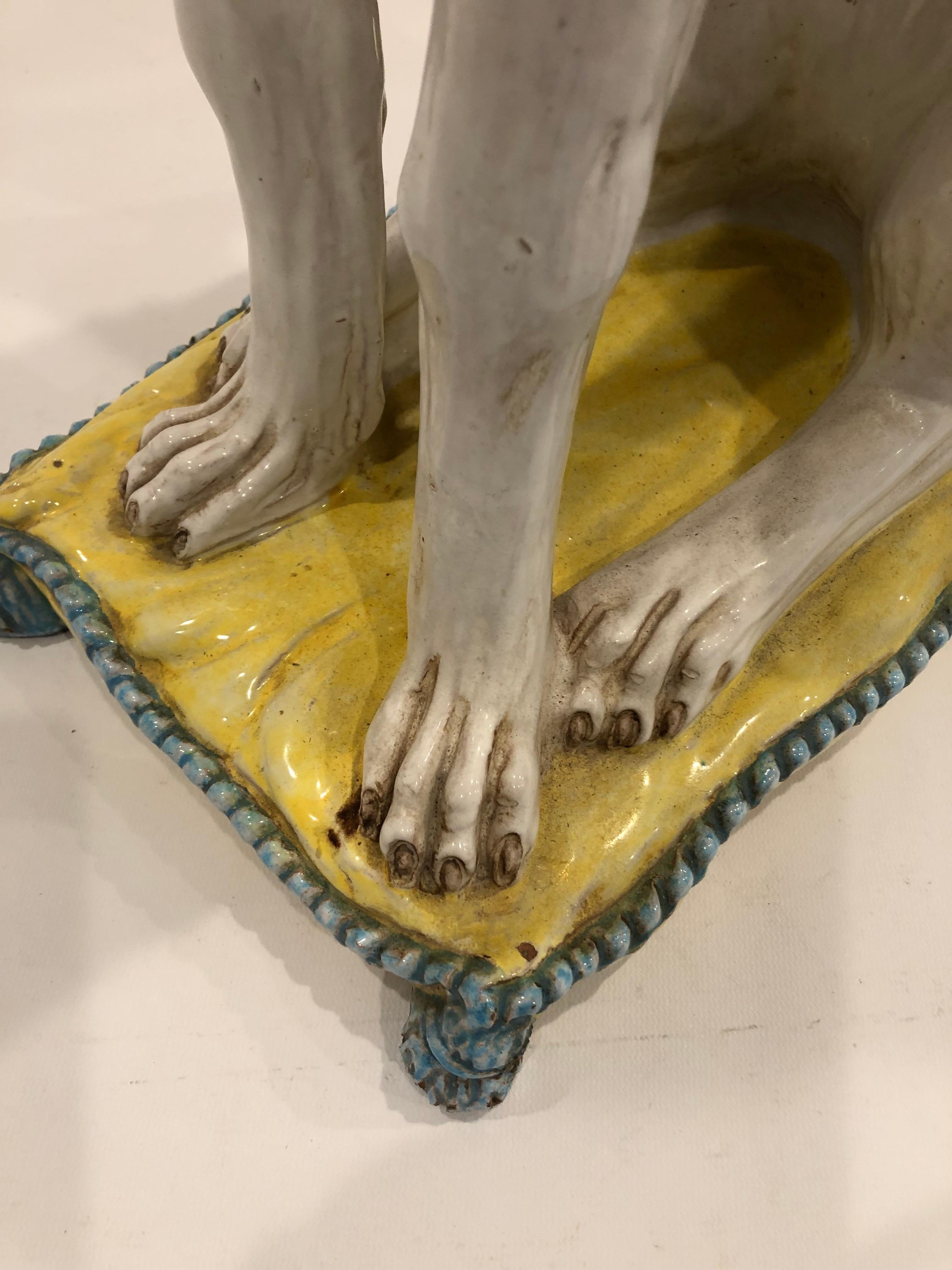 Sensational Italian Glazed Terracotta Stylized Whippet Dog Sculpture 1