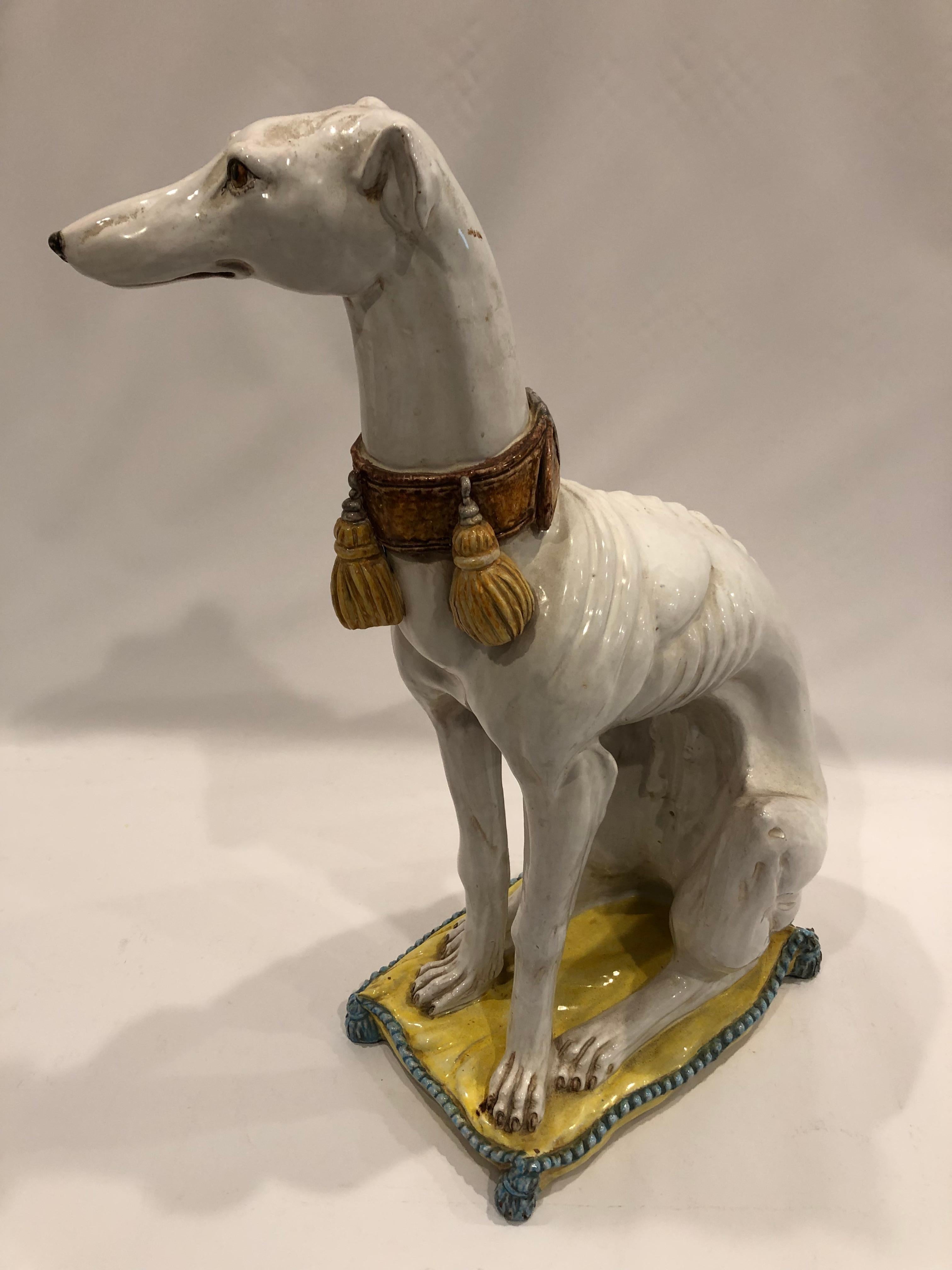 Sensational Italian Glazed Terracotta Stylized Whippet Dog Sculpture 3