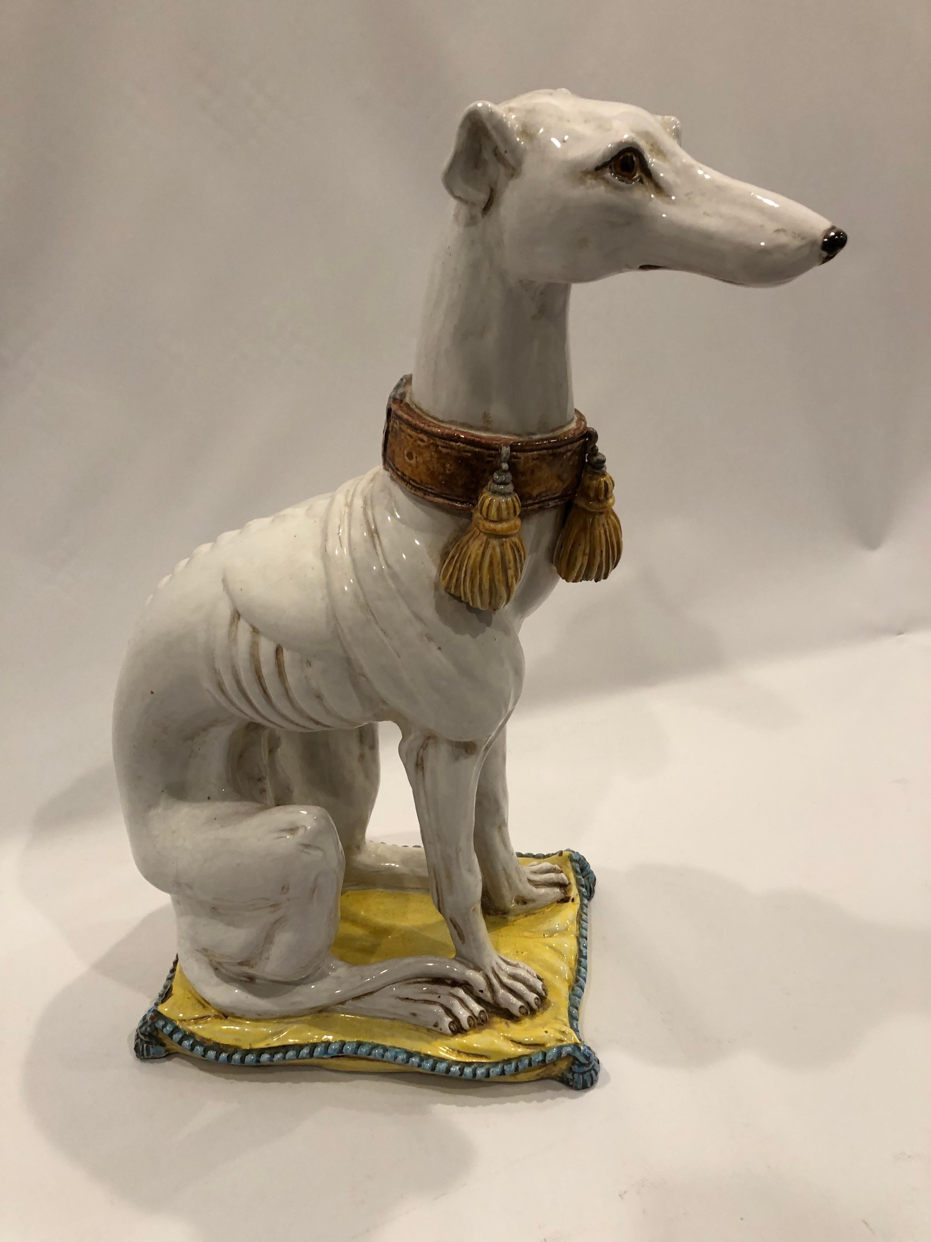 Sensational Italian Glazed Terracotta Stylized Whippet Dog Sculpture 4