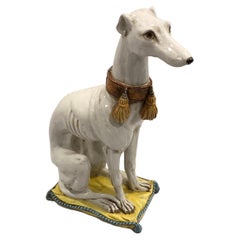 Sensational Italian Glazed Terracotta Stylized Whippet Dog Sculpture
