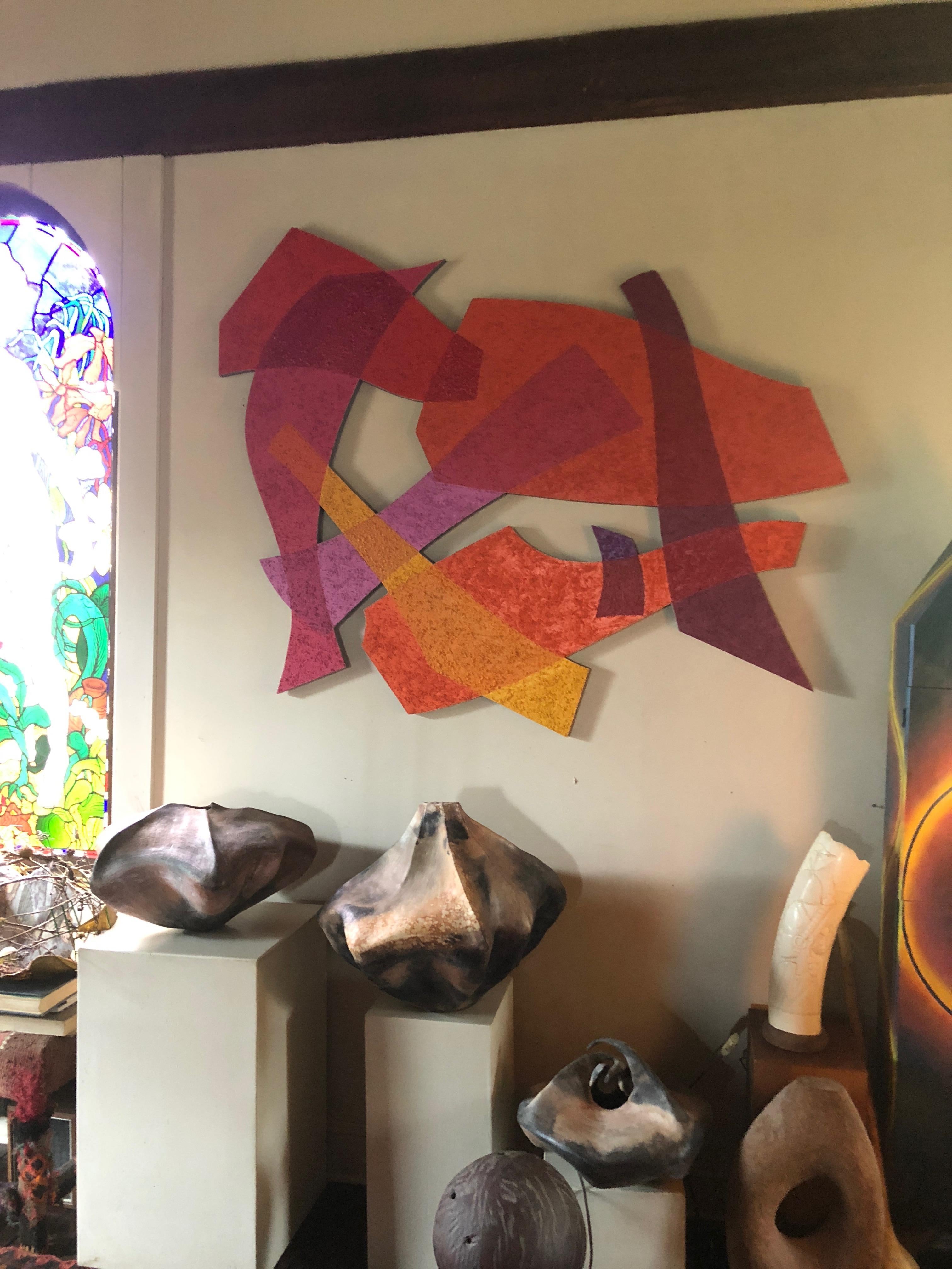 Américain Grande peinture murale sculpturale abstraite à découpes en vente