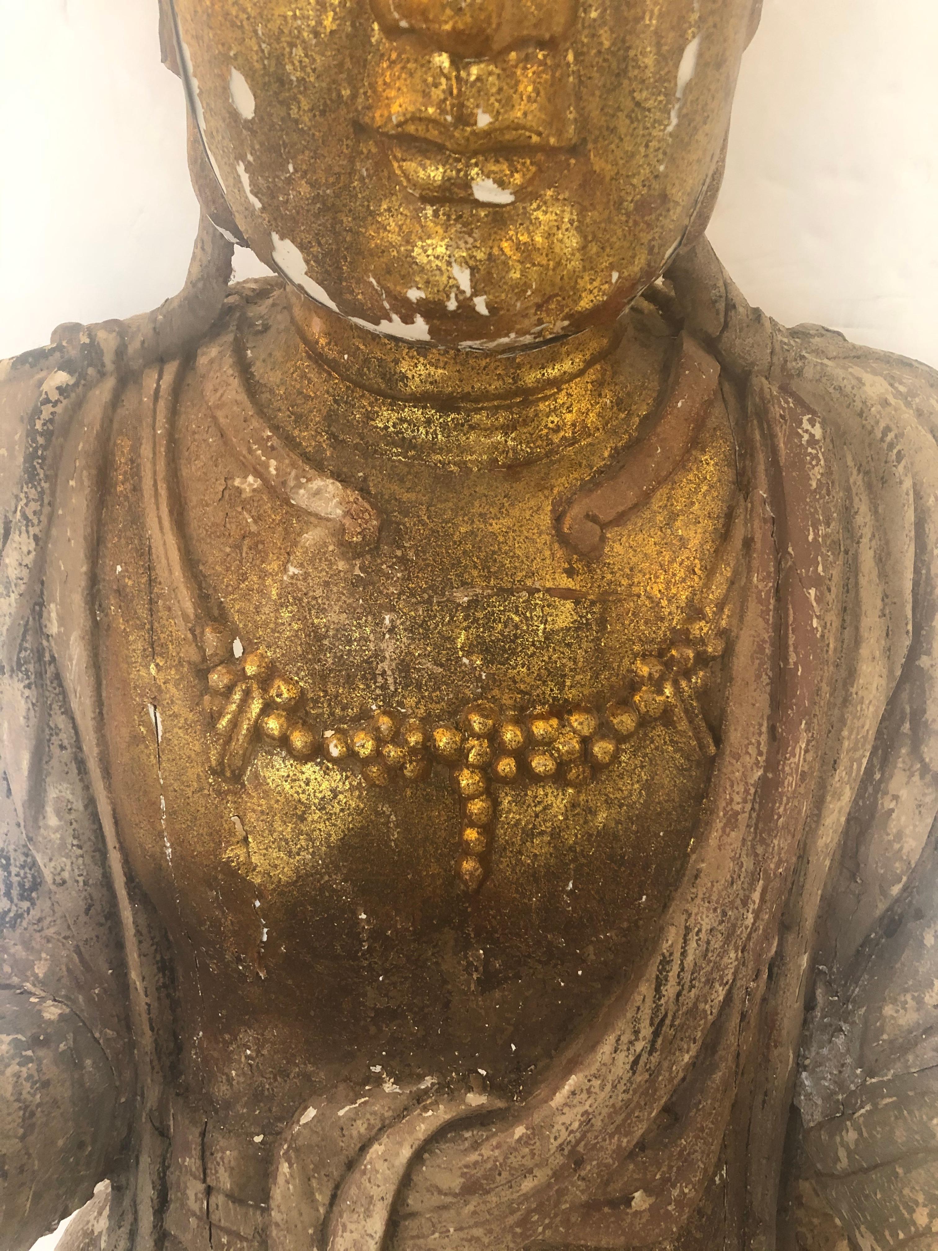 Sensational Large Antique Chinese Carved Gilded Wooden Buddha 5
