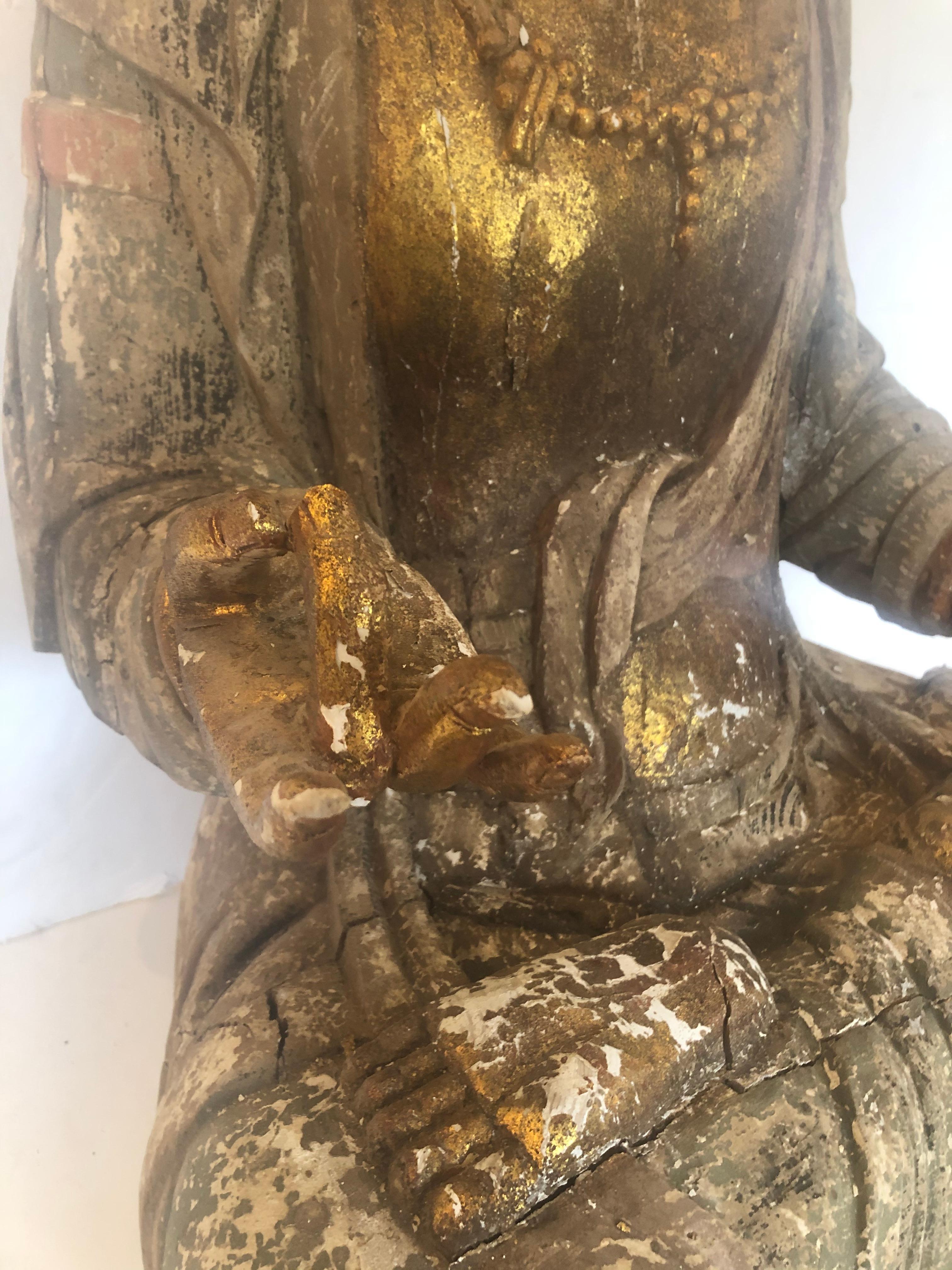 Sensational Large Antique Chinese Carved Gilded Wooden Buddha 6