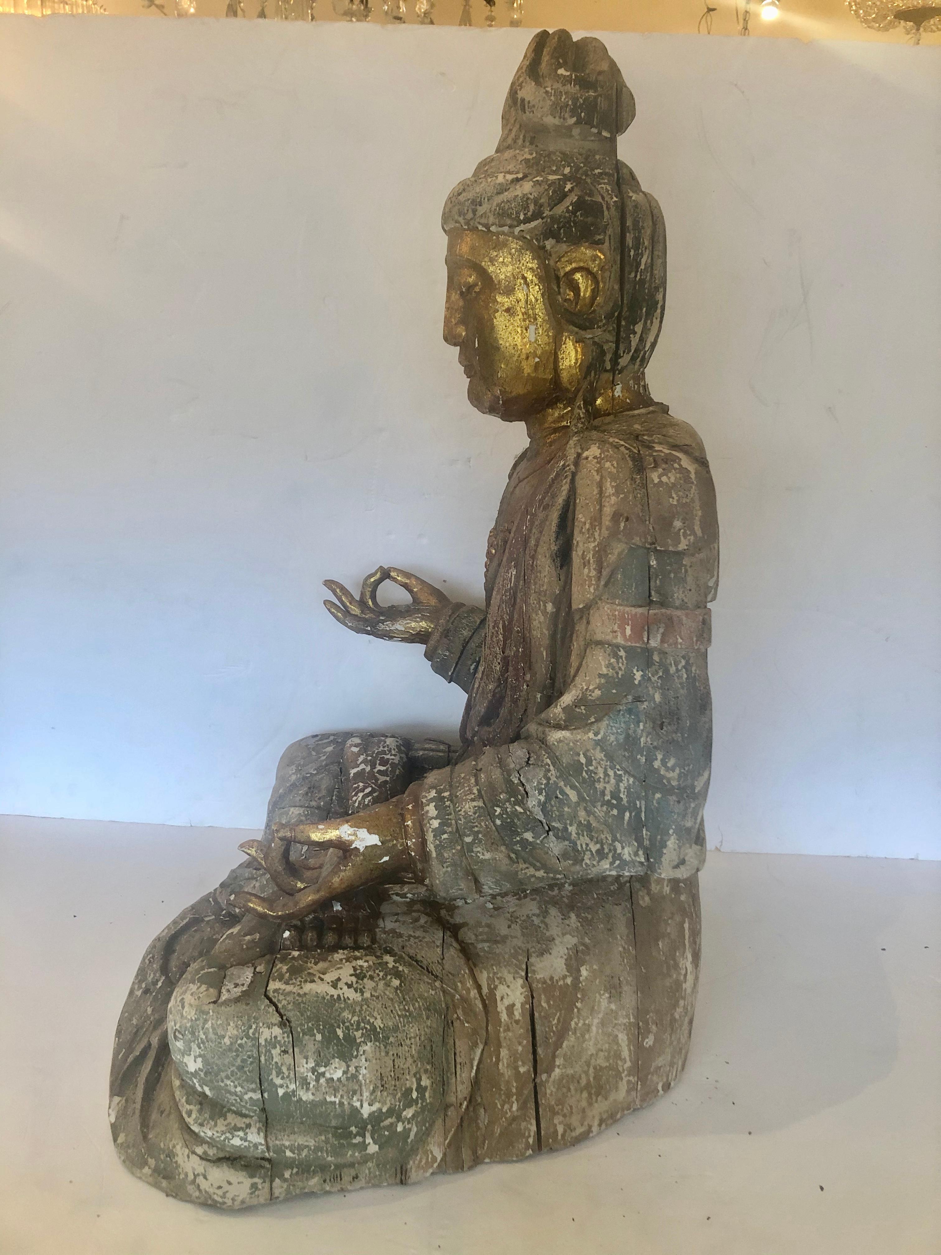 Sensational Large Antique Chinese Carved Gilded Wooden Buddha 9